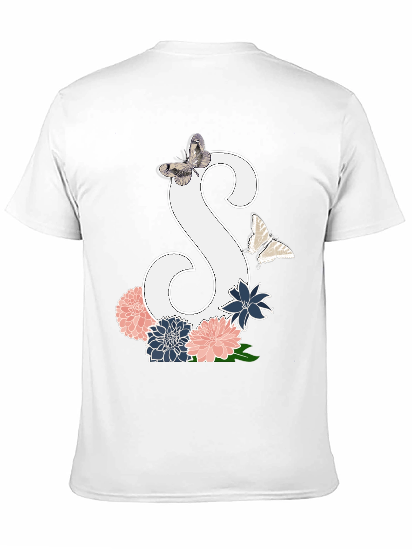 Floral Initial S Butterfly Black Graphic Tee