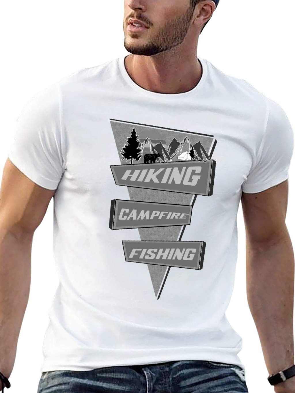 Outdoor Adventure T-Shirt: Hiking Campfire Fishing Design