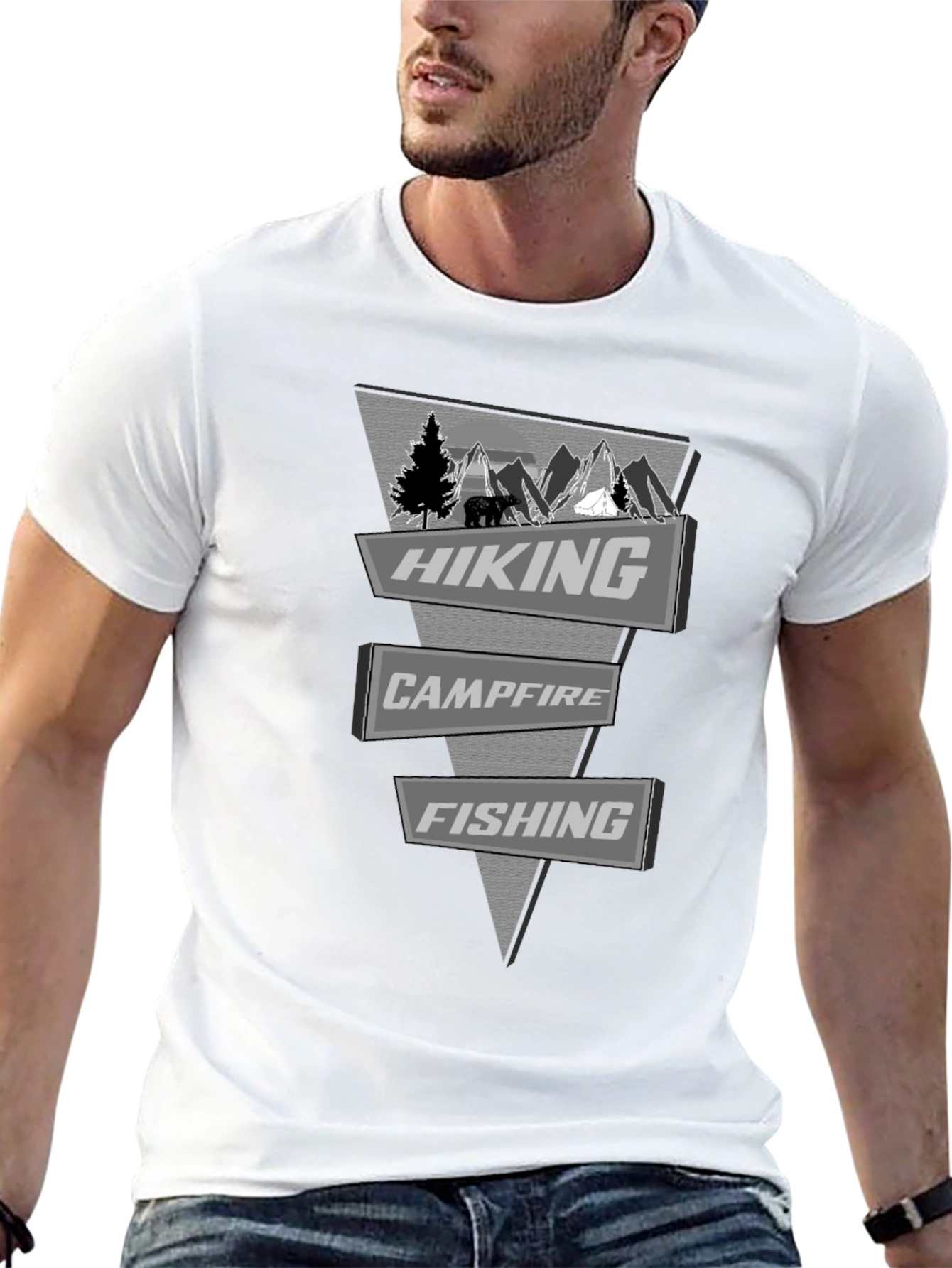 Outdoor Adventure T-Shirt: Hiking Campfire Fishing Design
