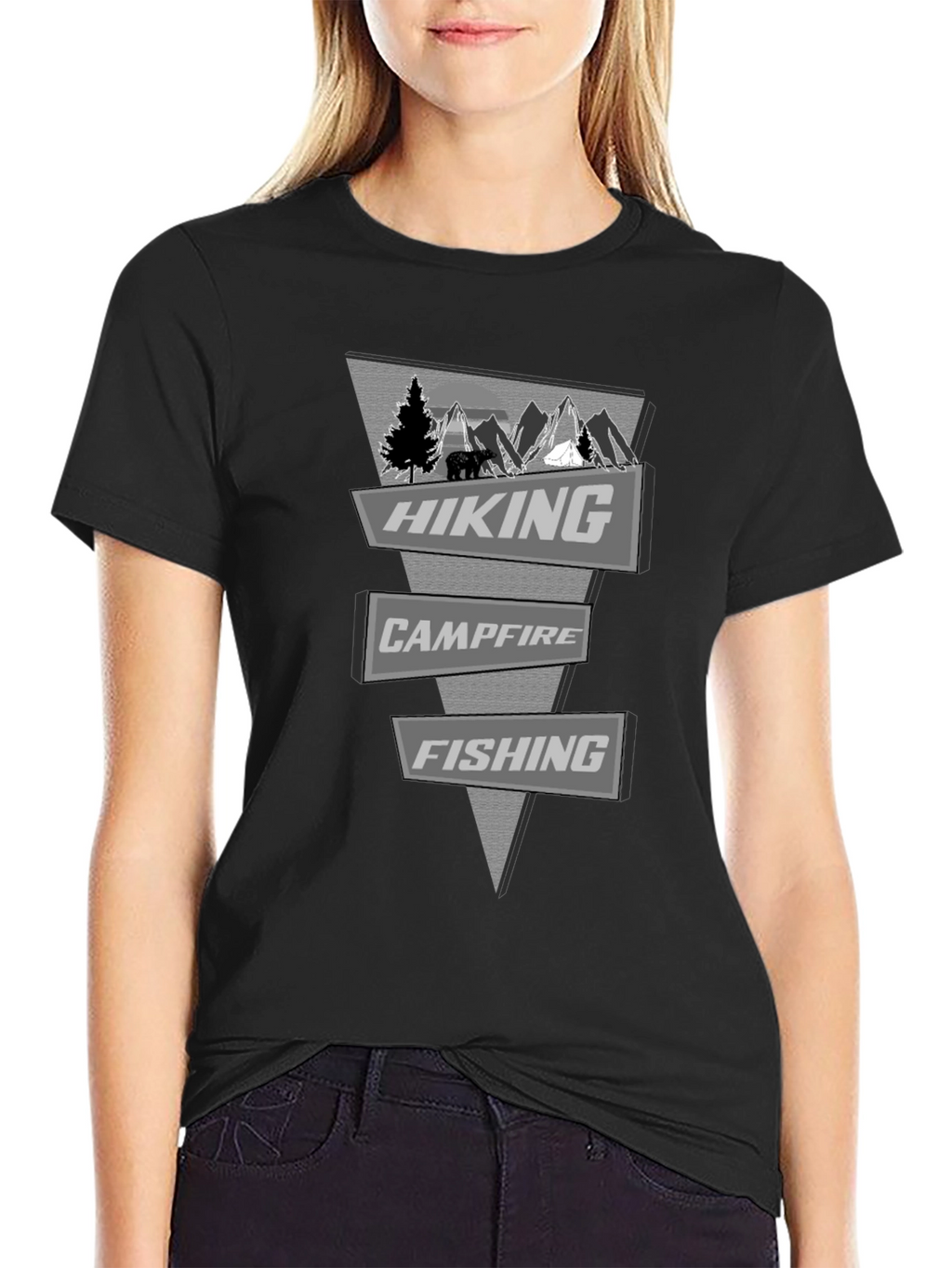 Outdoor Adventure T-Shirt: Hiking Campfire Fishing Design