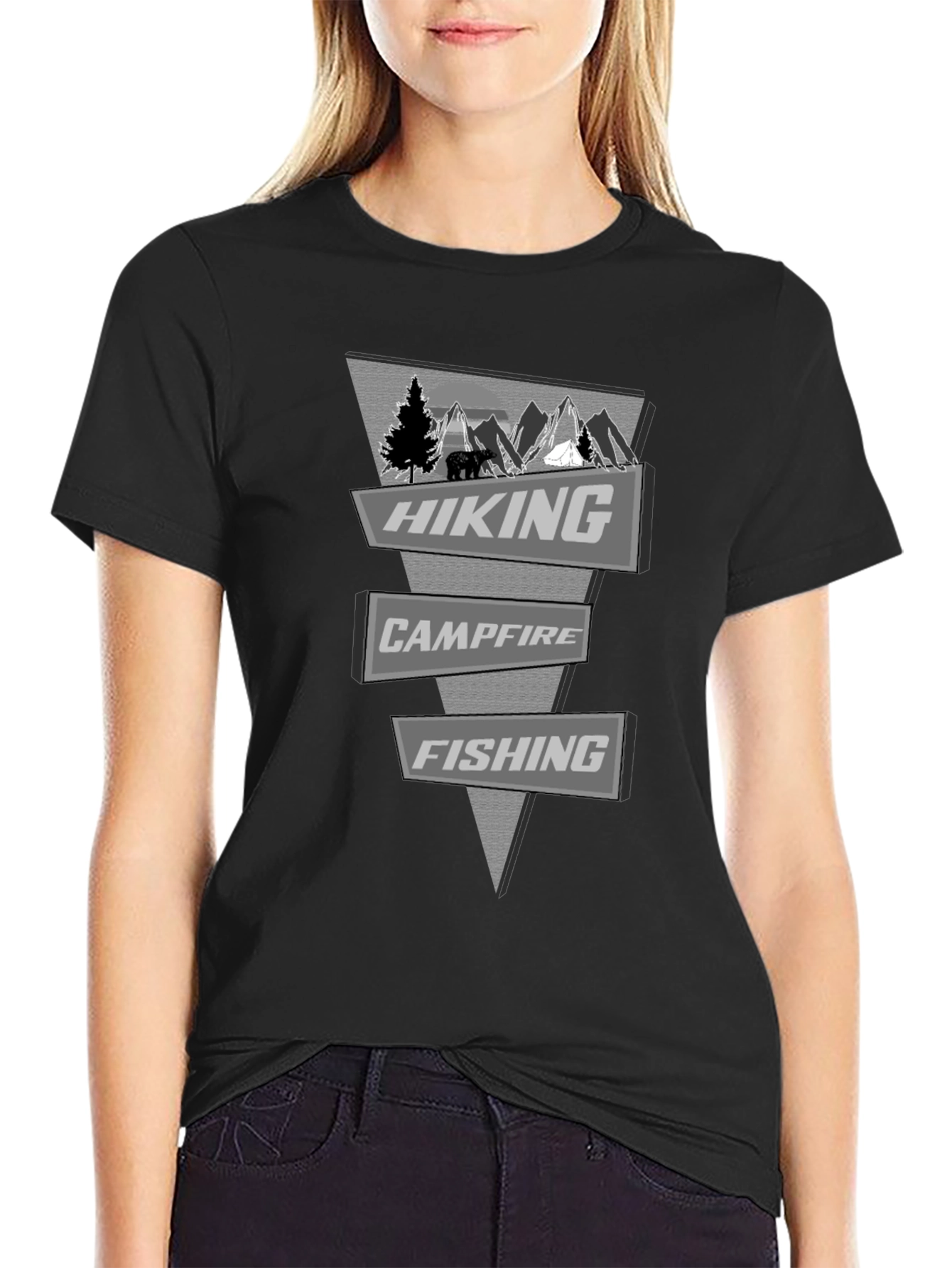 Outdoor Adventure T-Shirt: Hiking Campfire Fishing Design