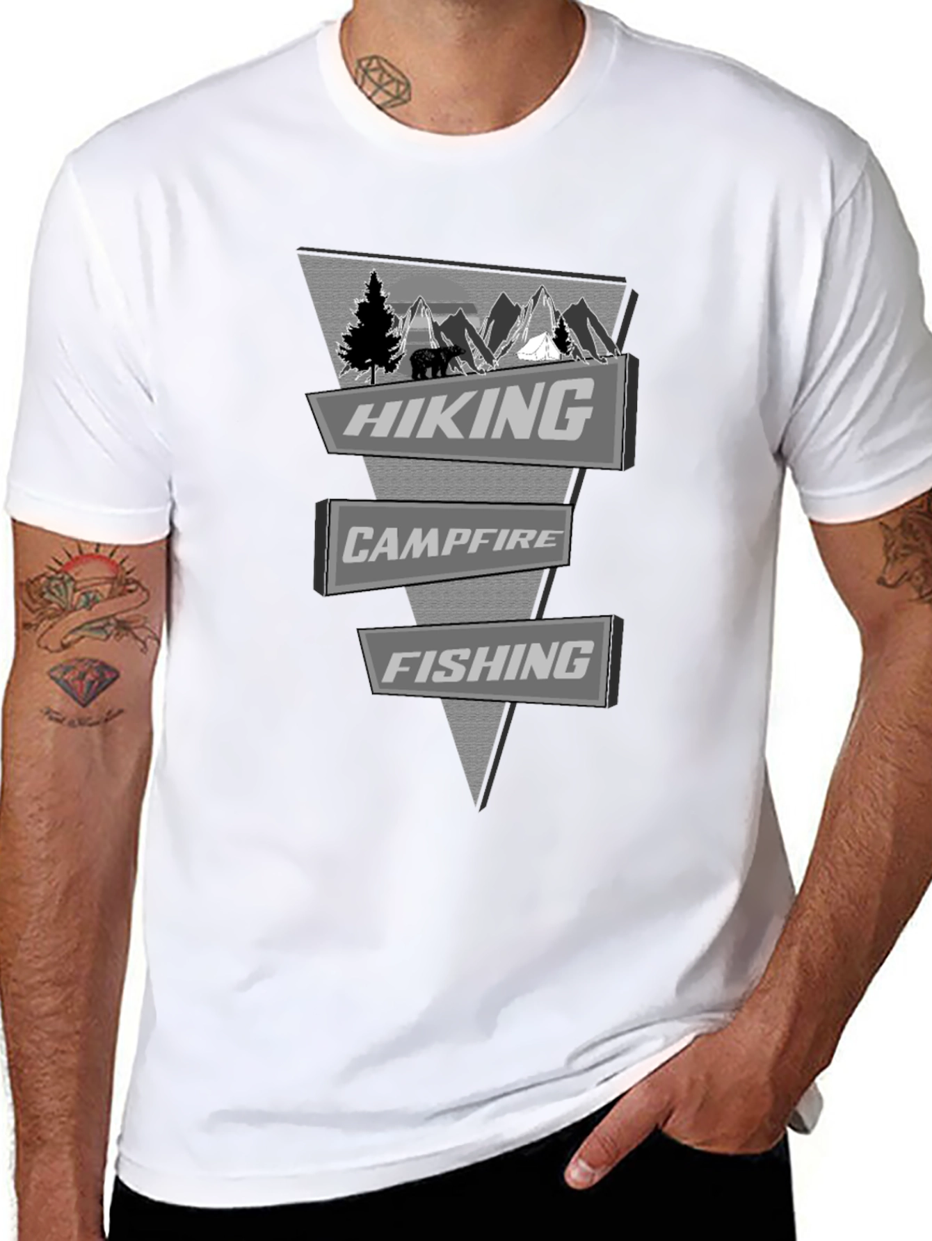 Outdoor Adventure T-Shirt: Hiking Campfire Fishing Design