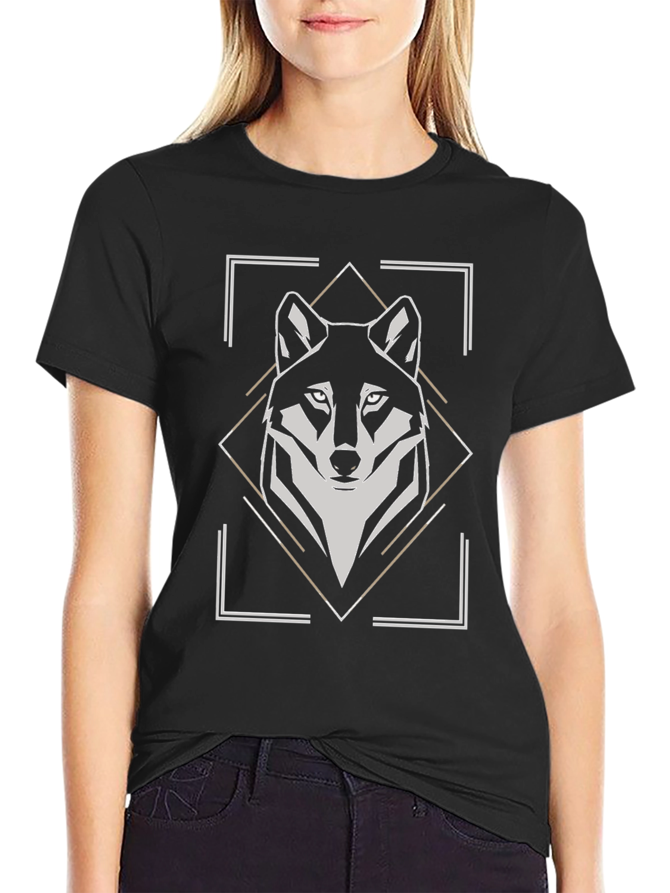 Geometric Wolf Graphic Tee - Modern Animal Print