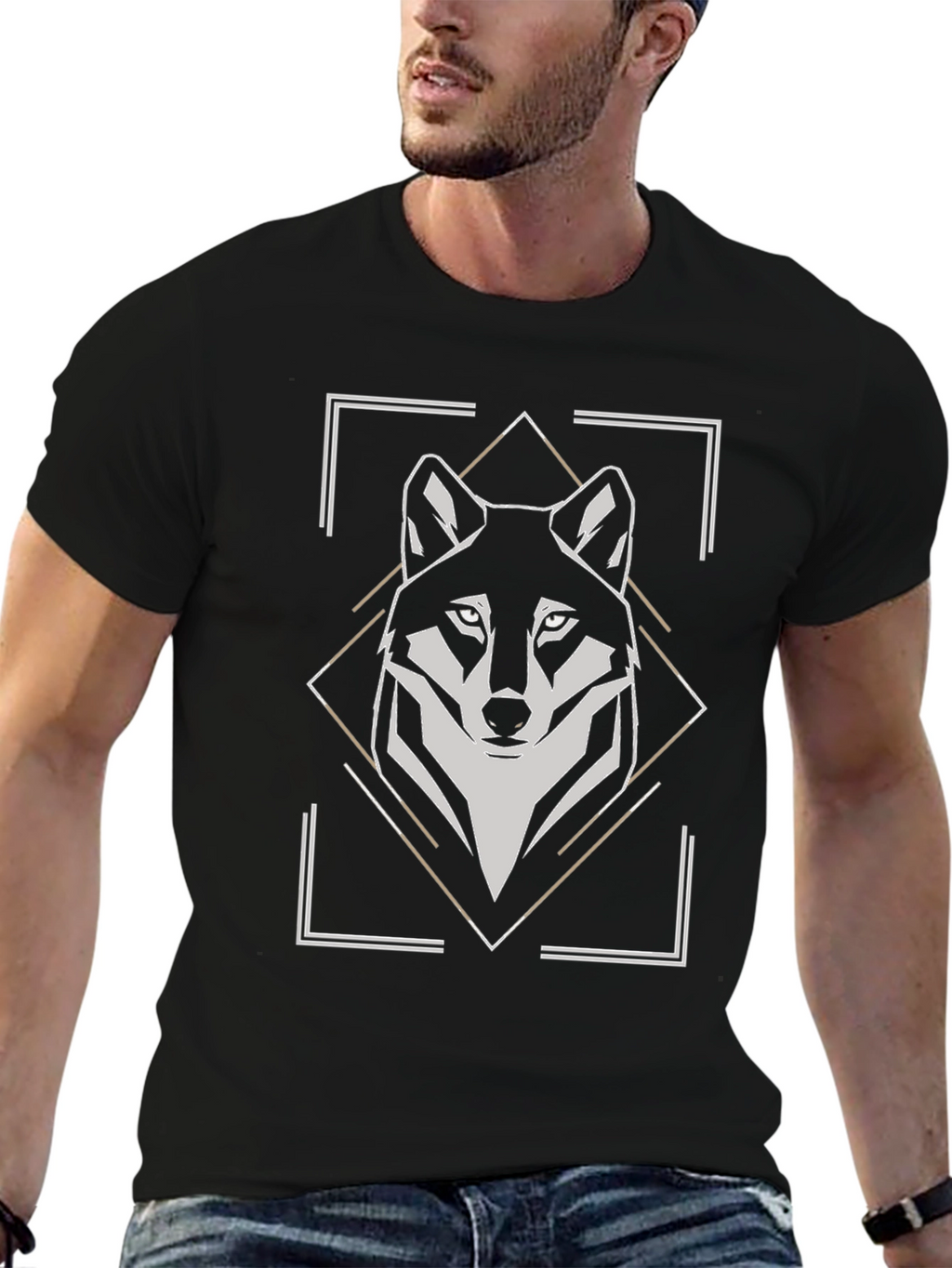 Geometric Wolf Graphic Tee - Modern Animal Print