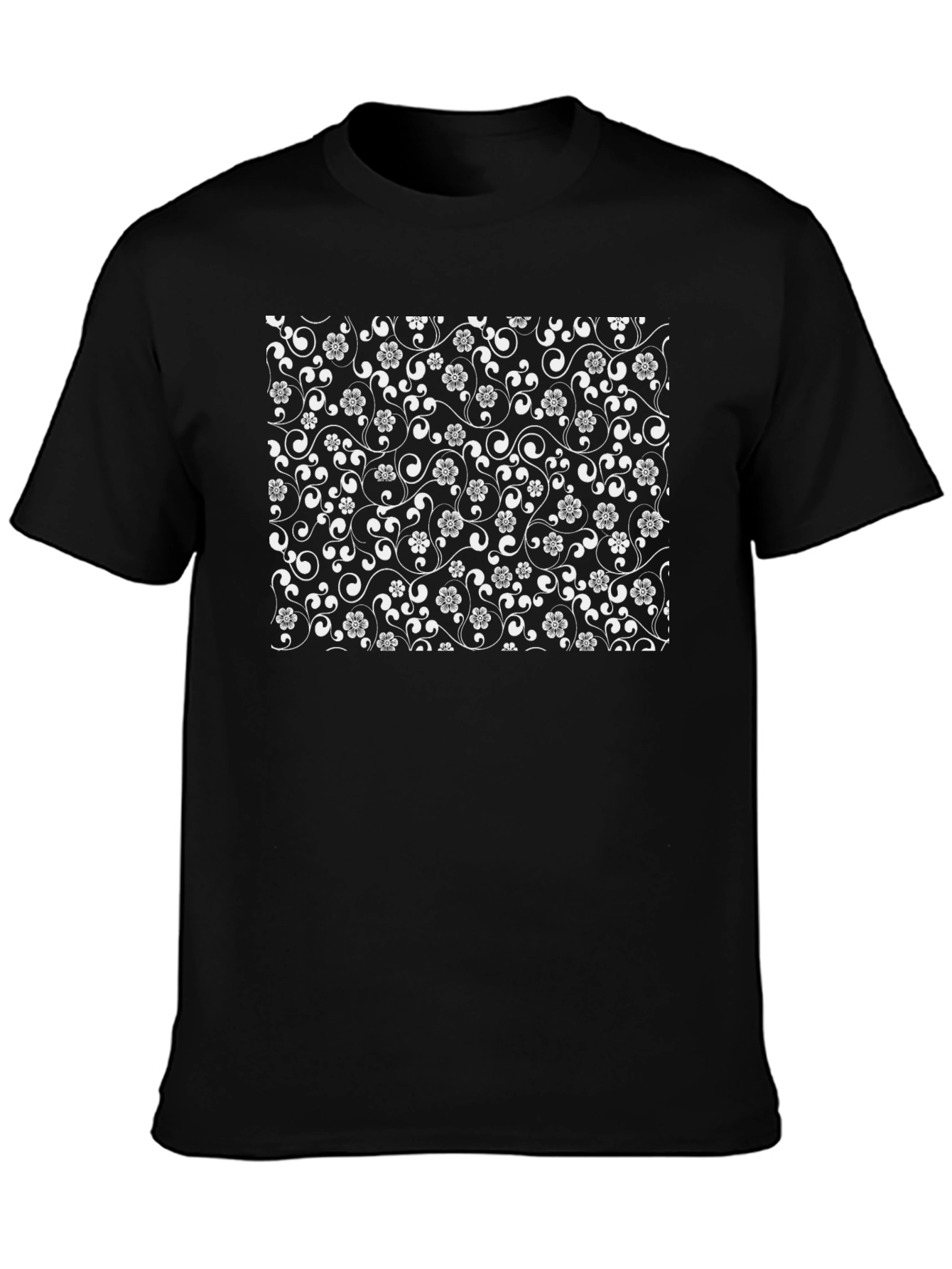 Black Floral Pattern T-Shirt