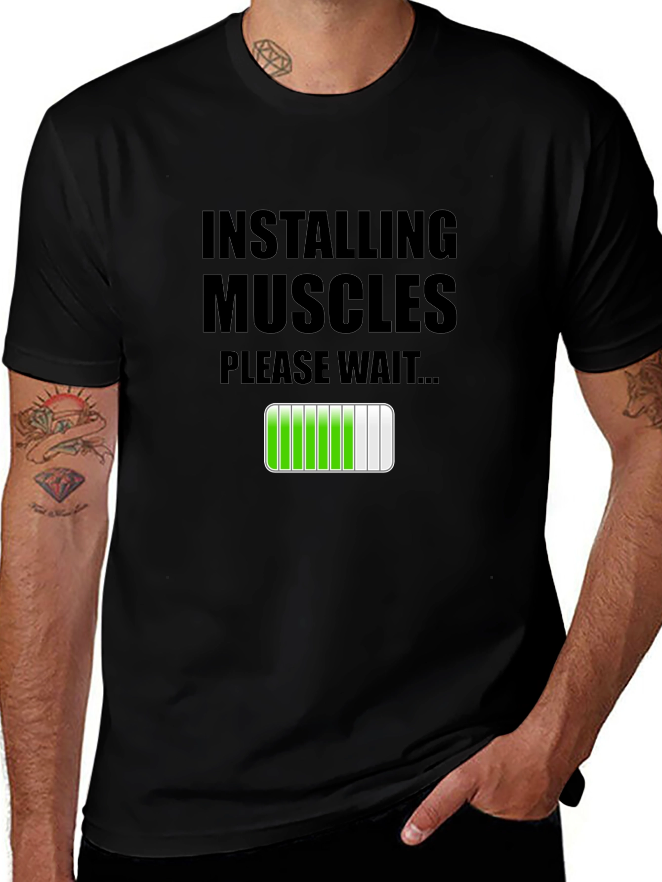 Installing Muscles Graphic T-Shirt - Workout Humor Tee