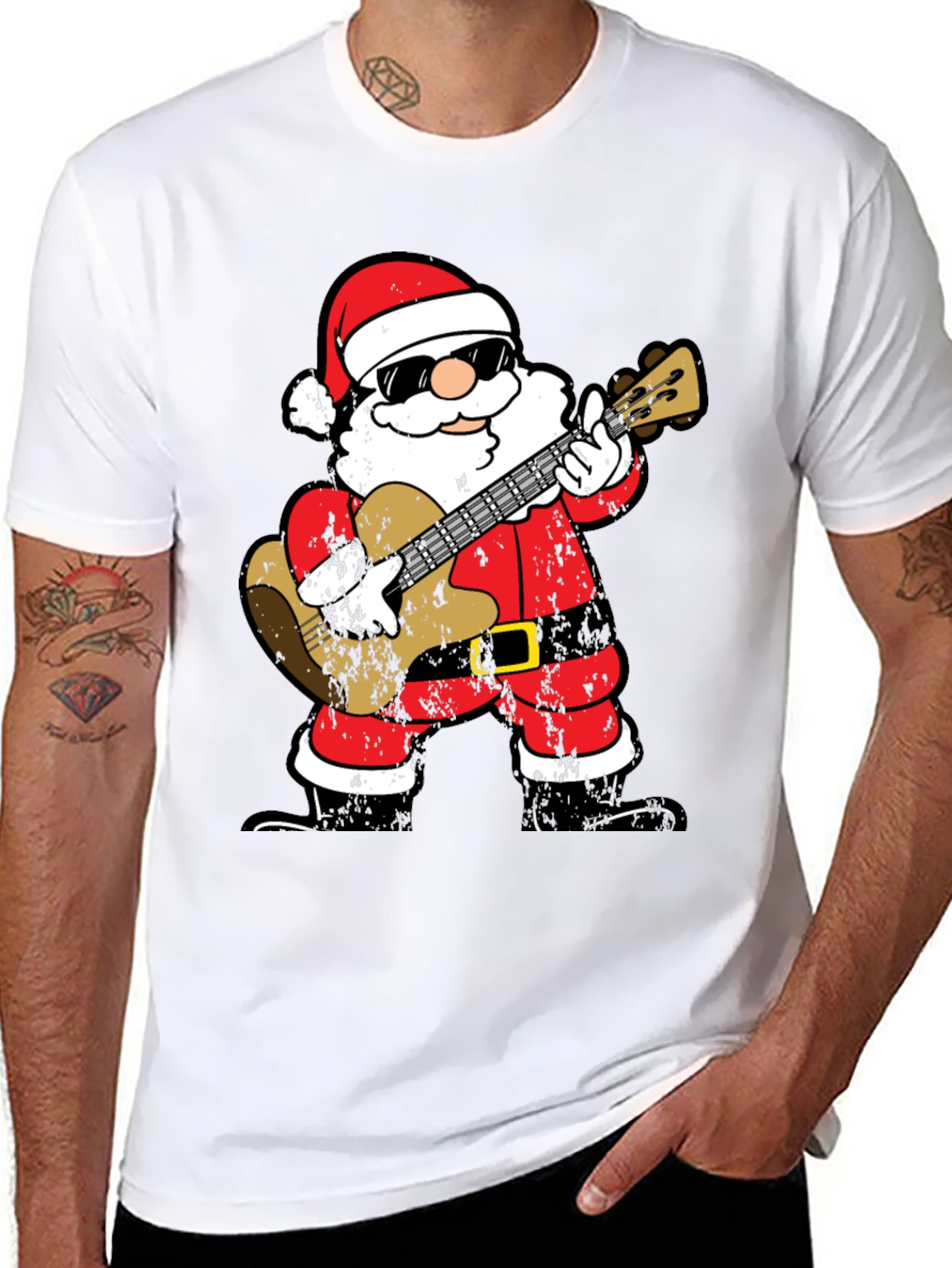 Rockin Santa T-Shirt - Christmas Guitar Player