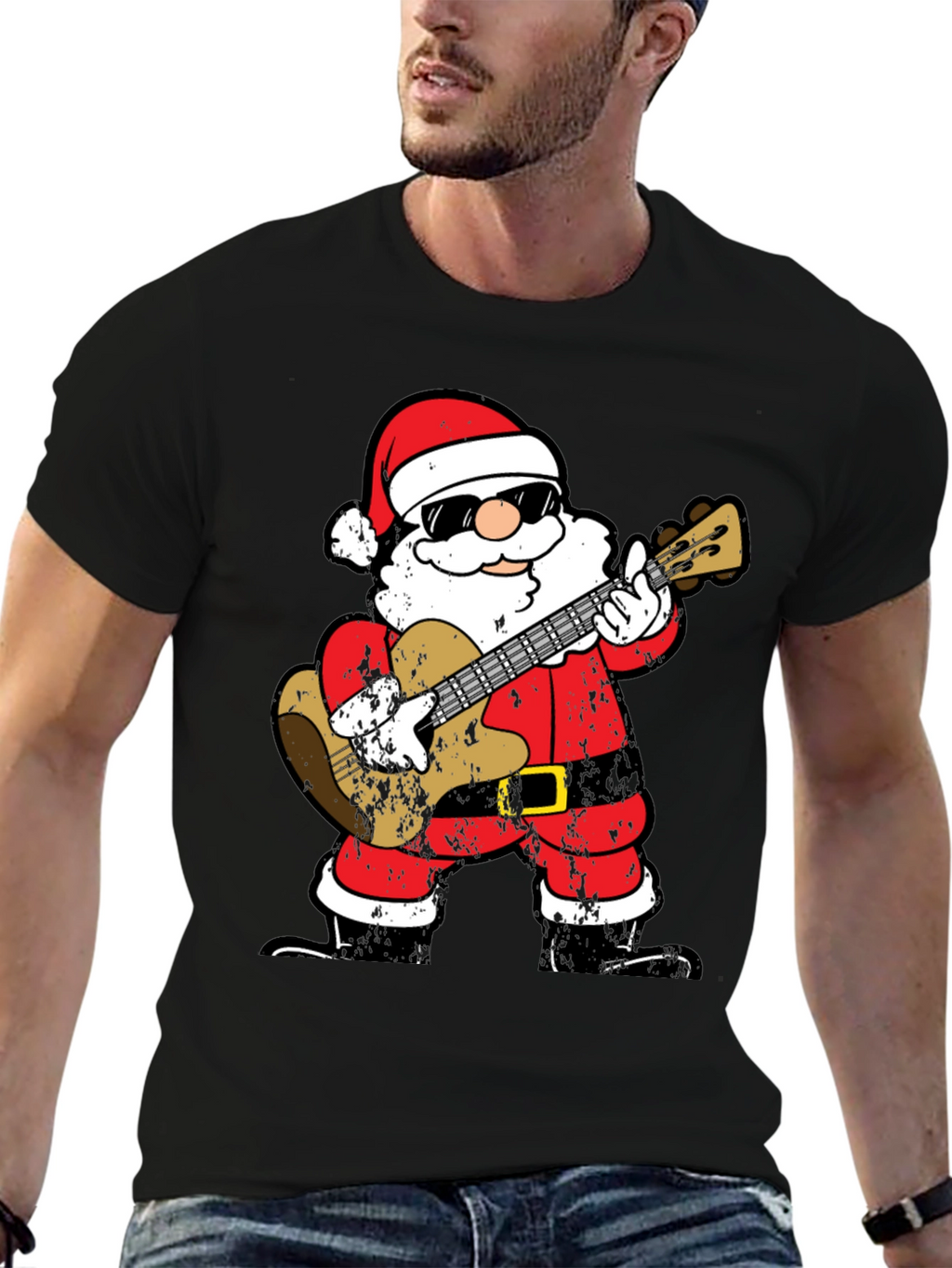 Rockin Santa T-Shirt - Christmas Guitar Player