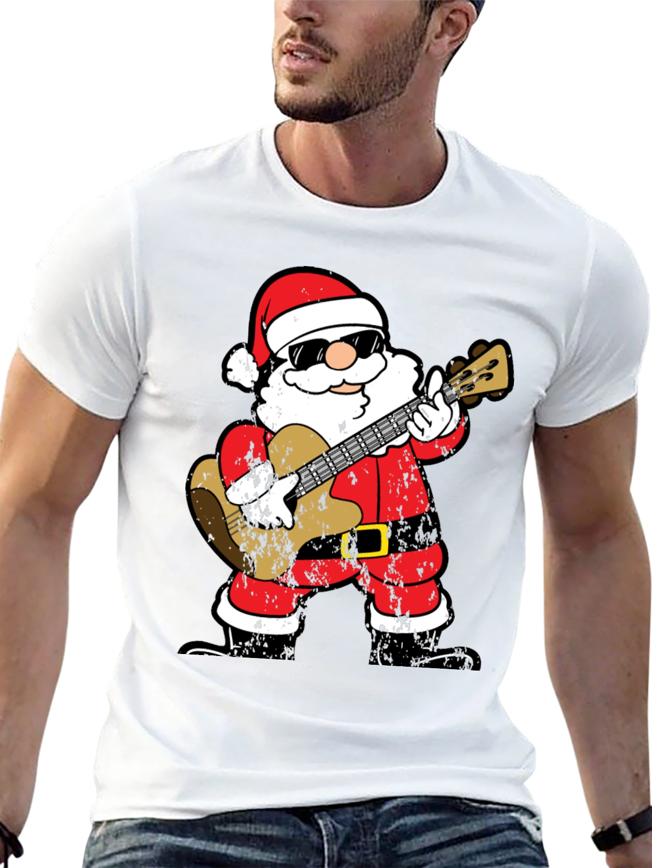 Rockin Santa T-Shirt - Christmas Guitar Player