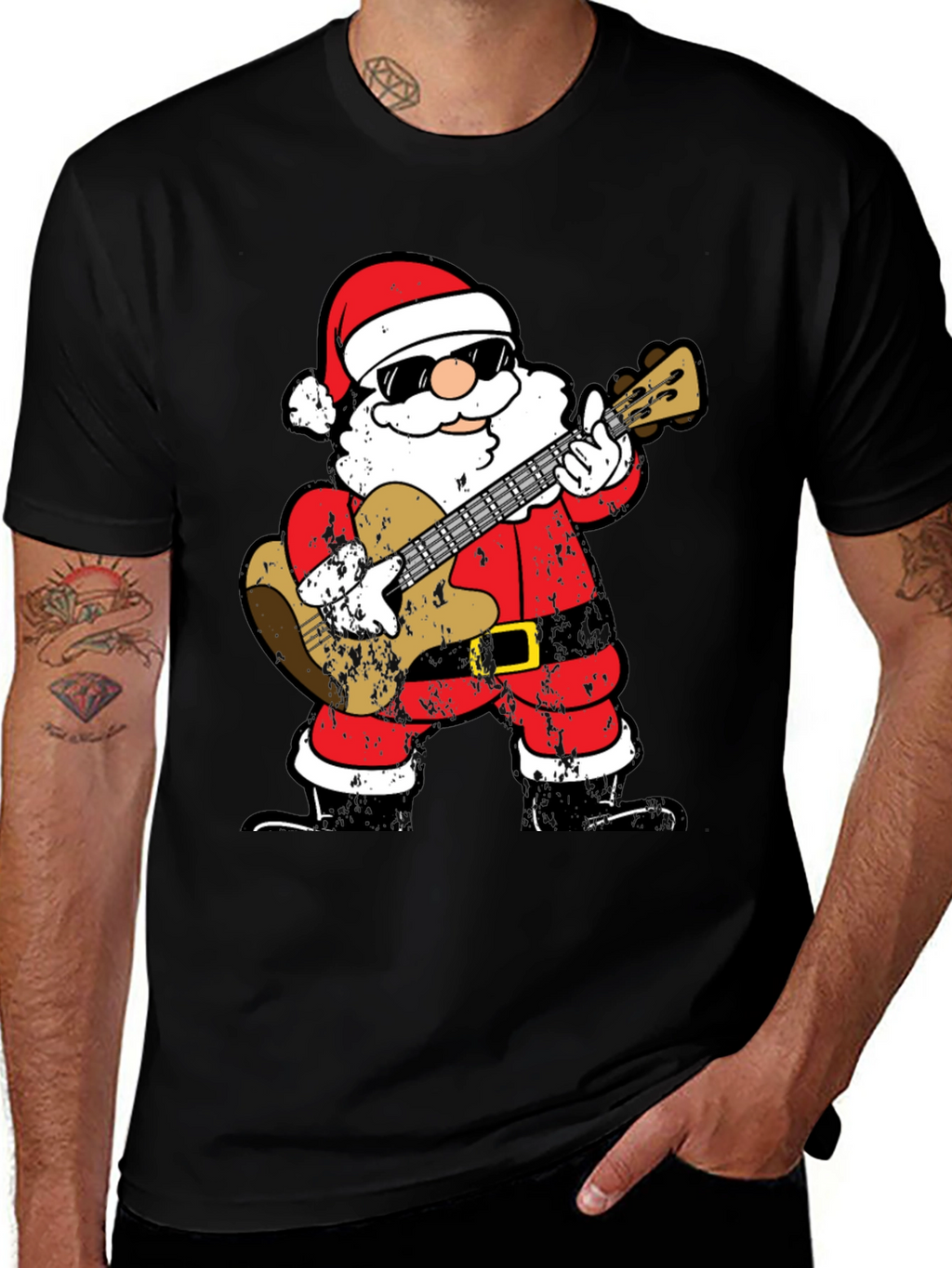 Rockin Santa T-Shirt - Christmas Guitar Player