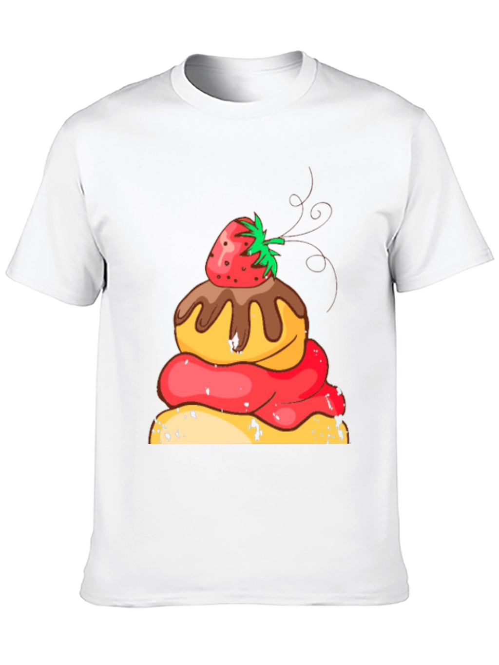 Strawberry Dessert Graphic Tee - Black Cotton Casual Shirt