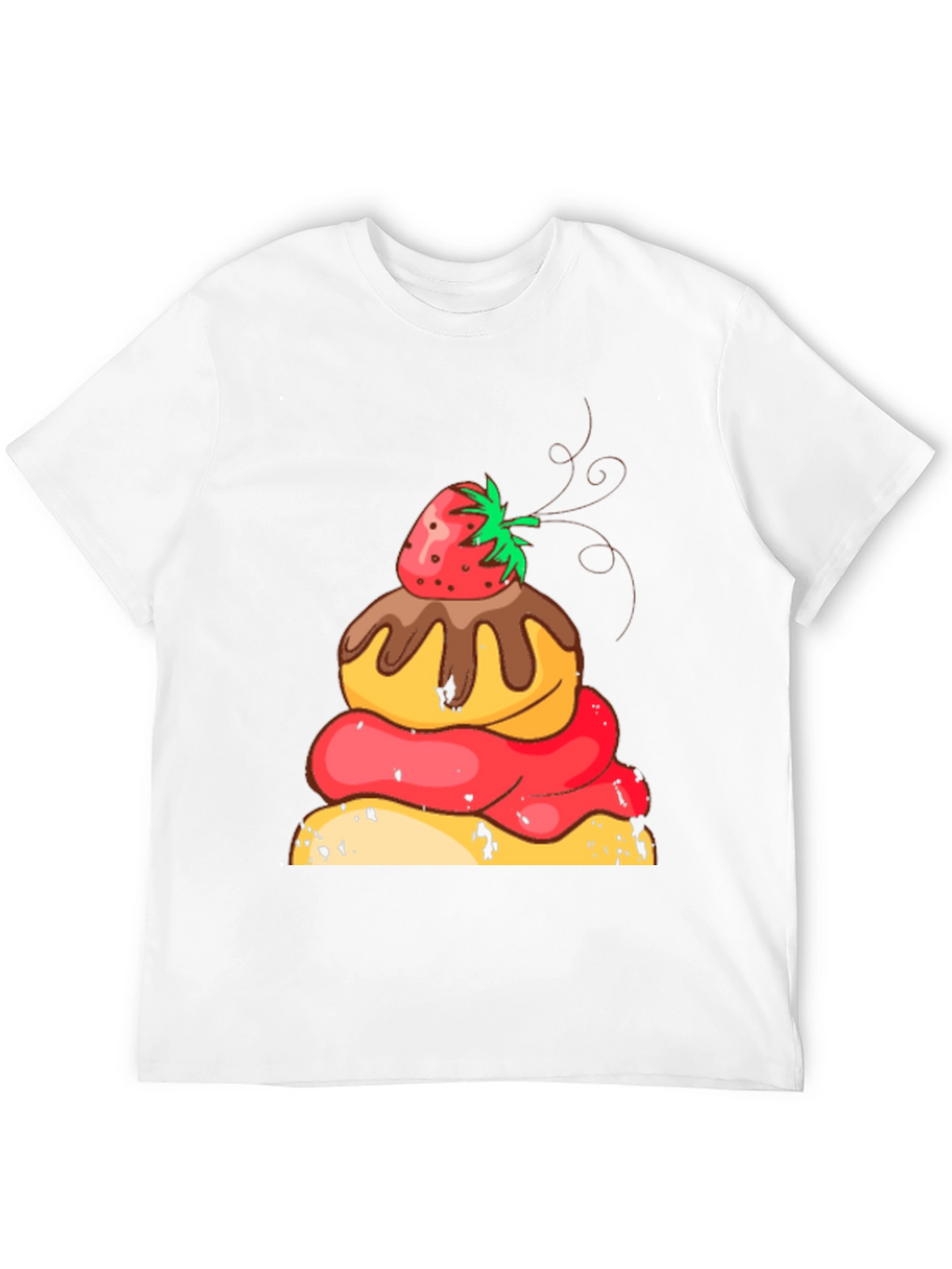 Strawberry Dessert Graphic Tee - Black Cotton Casual Shirt