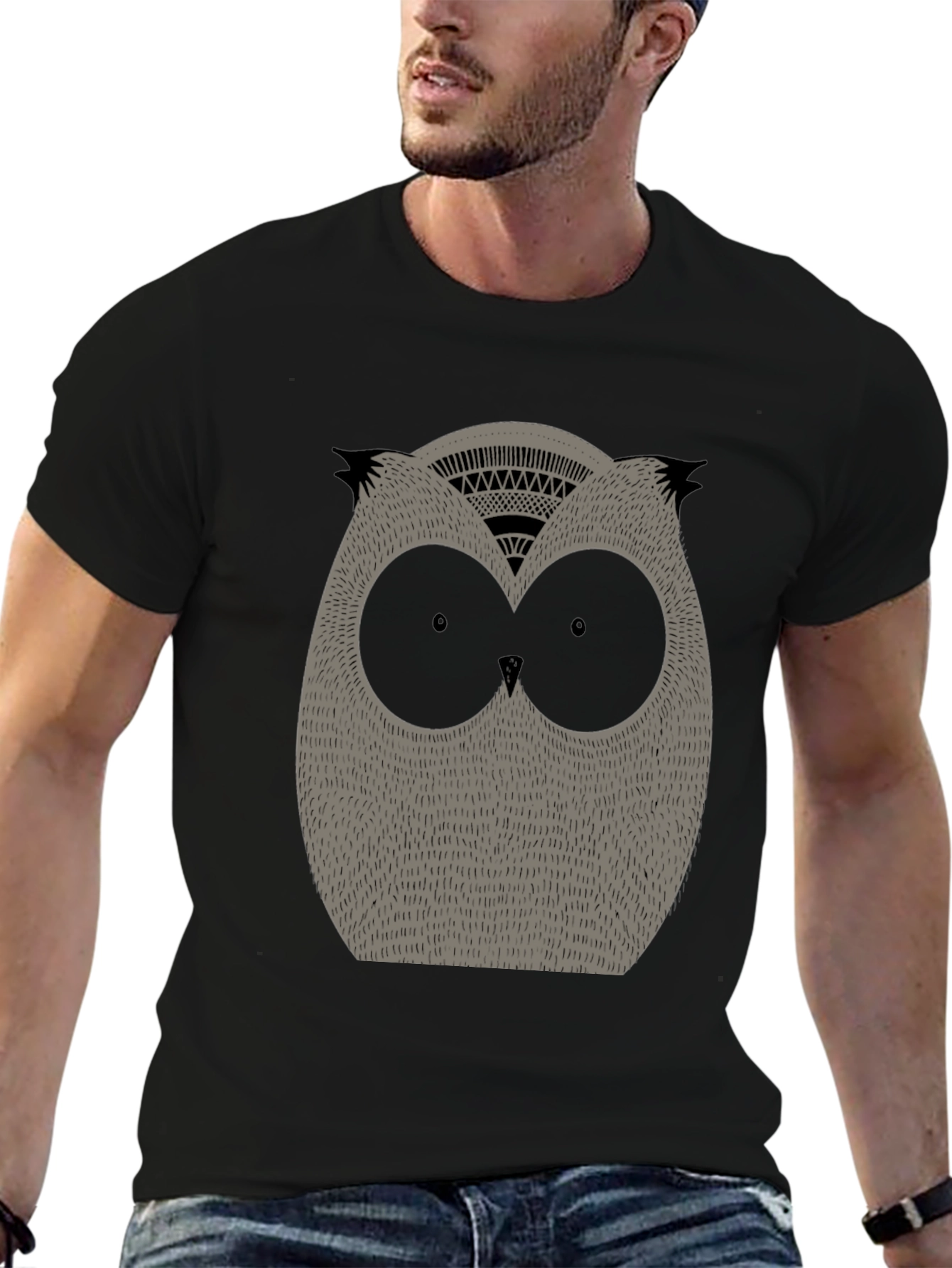 Mens Black Owl Graphic Tee