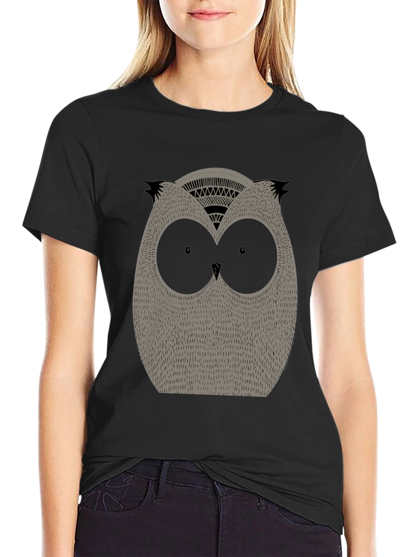 Mens Black Owl Graphic Tee