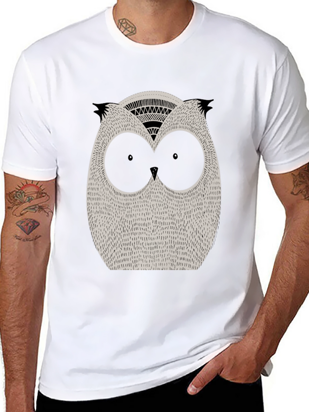 Mens Black Owl Graphic Tee