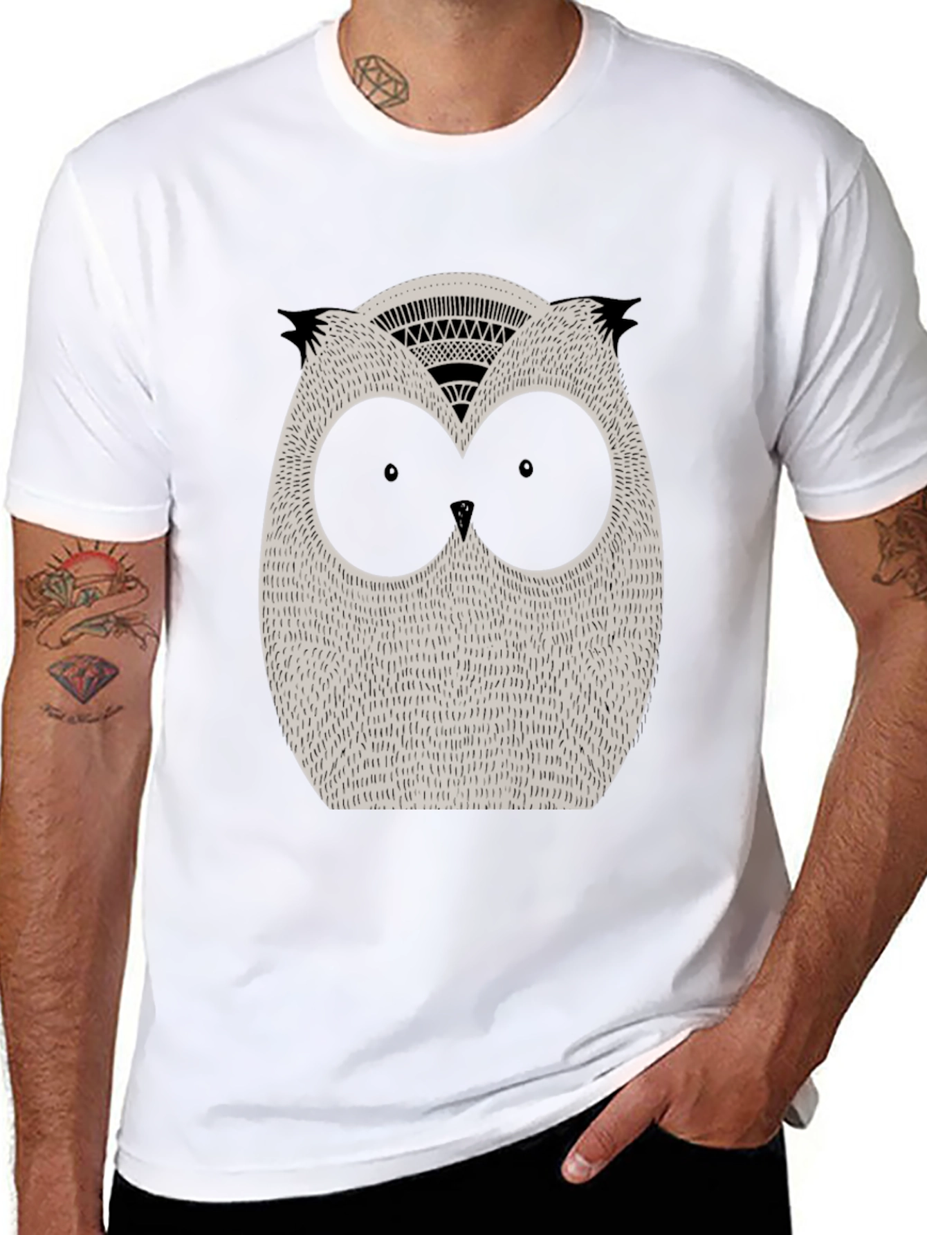 Mens Black Owl Graphic Tee