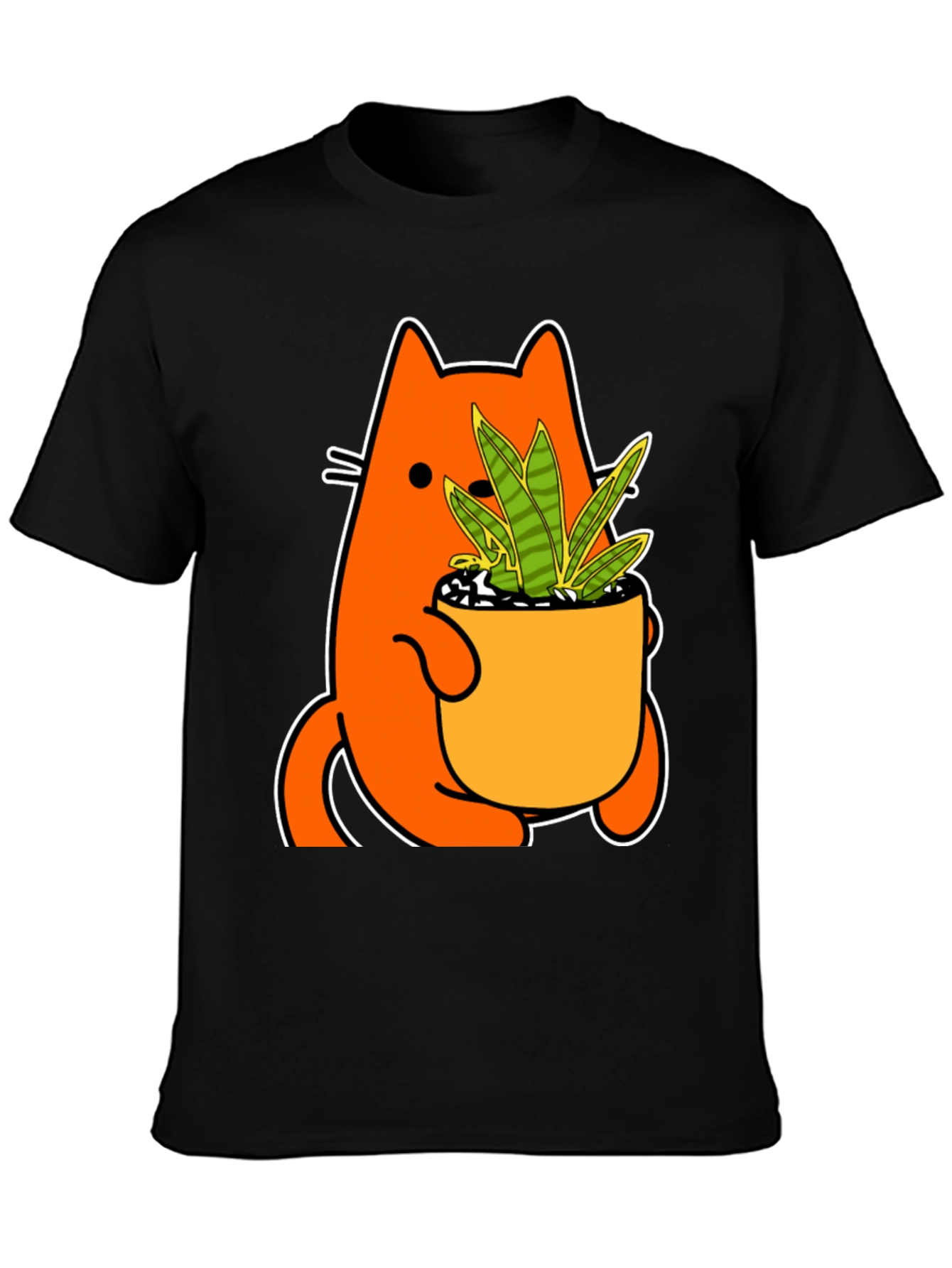 Cat Holding Potted Plant Graphic Tee