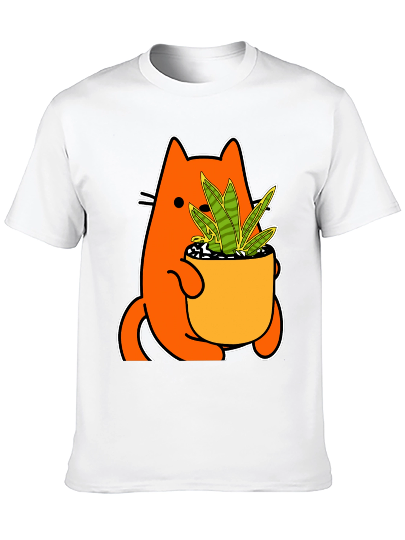 Cat Holding Potted Plant Graphic Tee