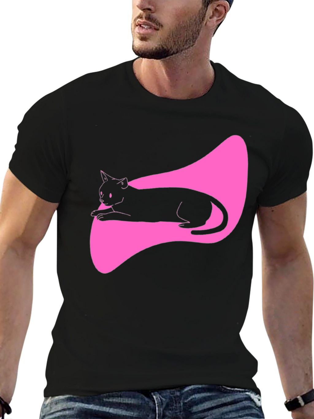 Black Cat Graphic Tee - Stylish Mens T-Shirt