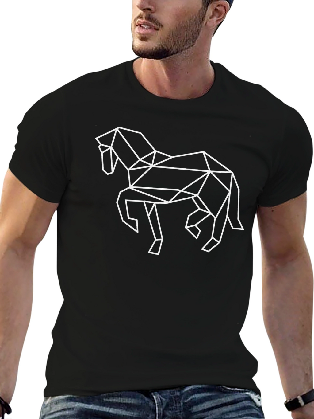 Geometric Horse Graphic Tee - Black
