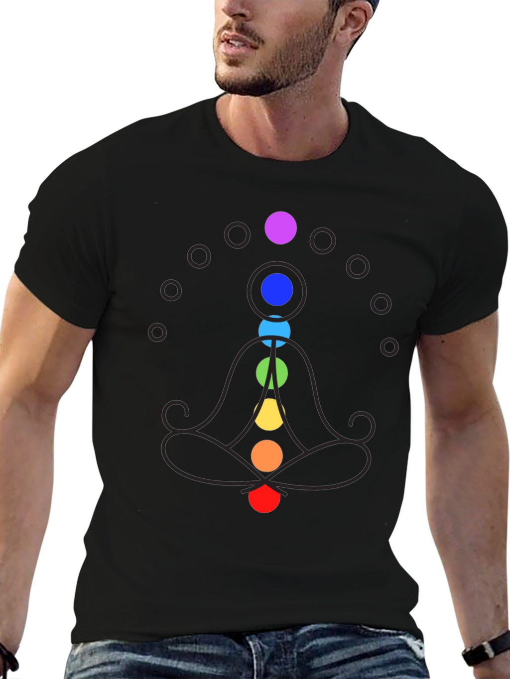Chakra Meditation Graphic Print Black T-Shirt