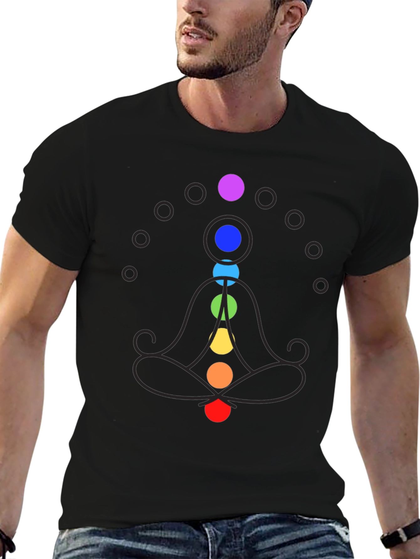 Chakra Meditation Graphic Print Black T-Shirt