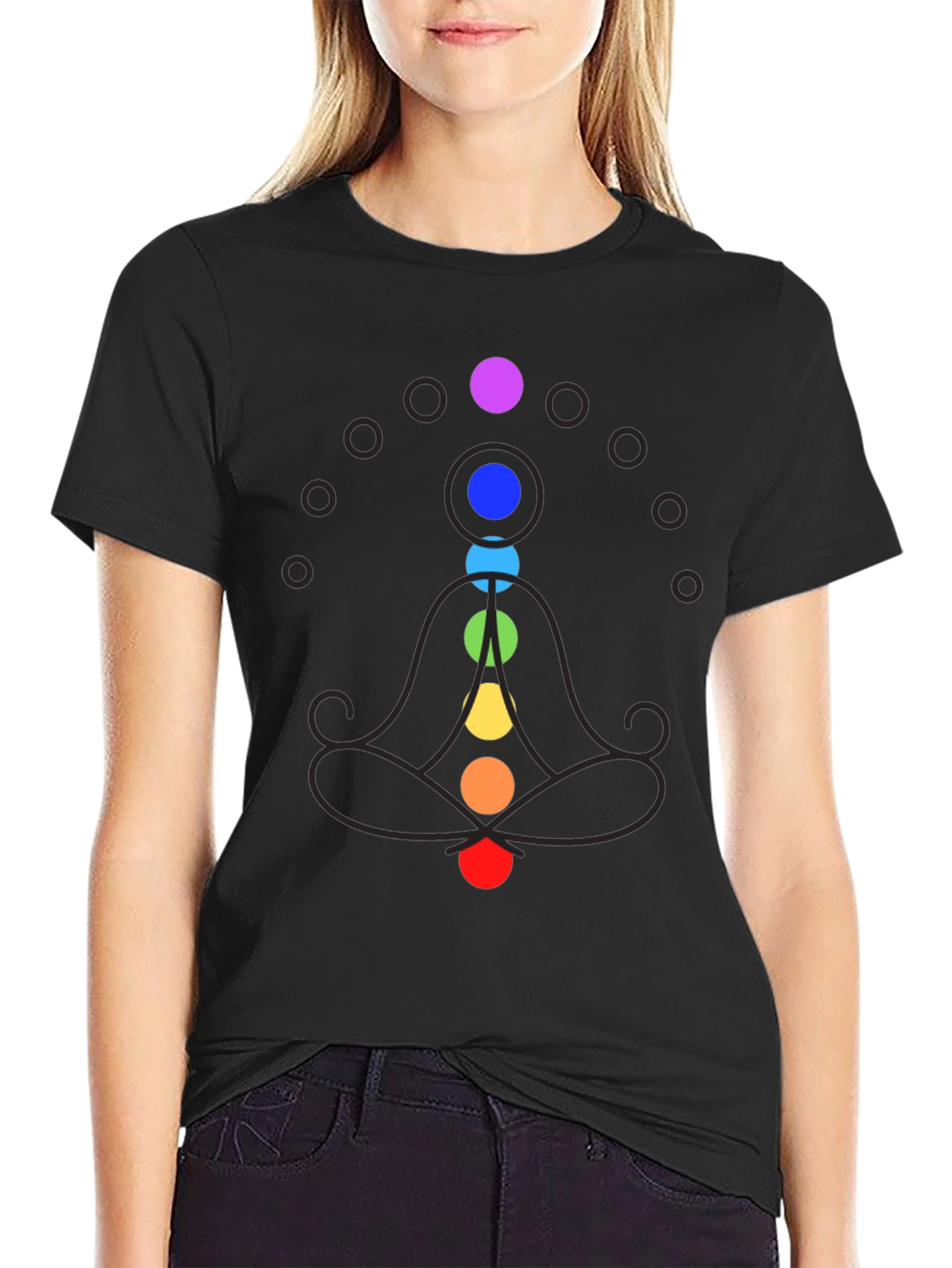Chakra Meditation Graphic Print Black T-Shirt