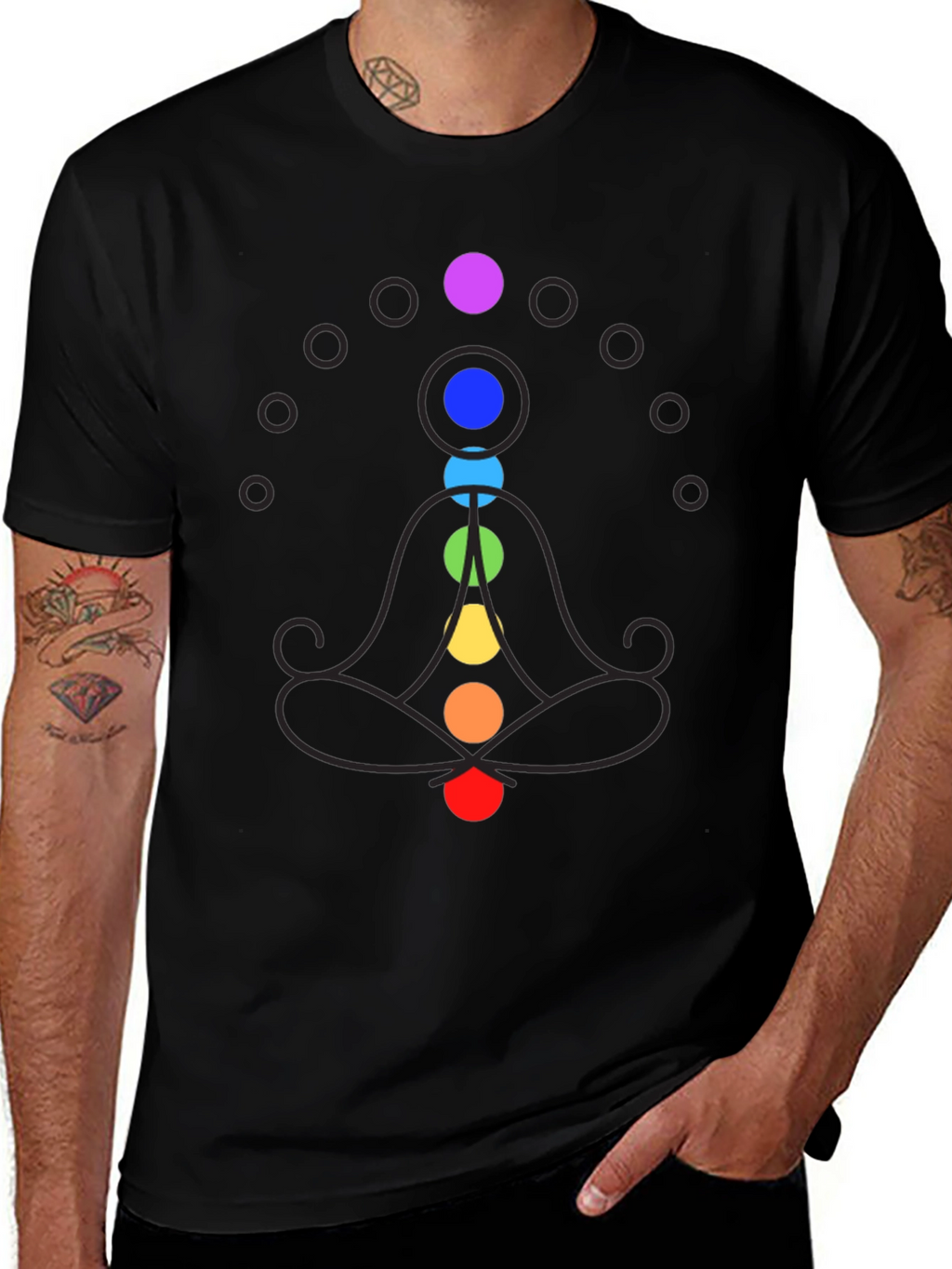 Chakra Meditation Graphic Print Black T-Shirt