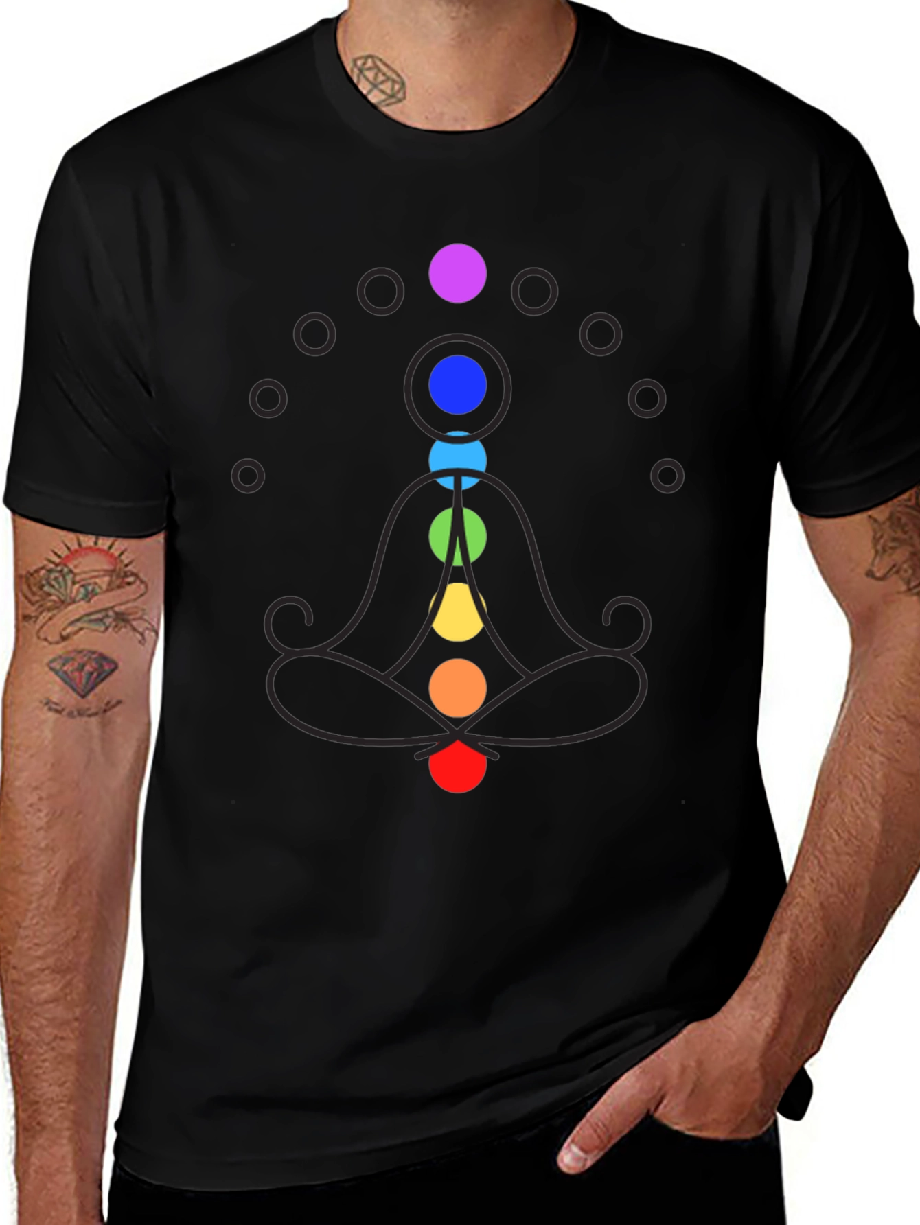 Chakra Meditation Graphic Print Black T-Shirt