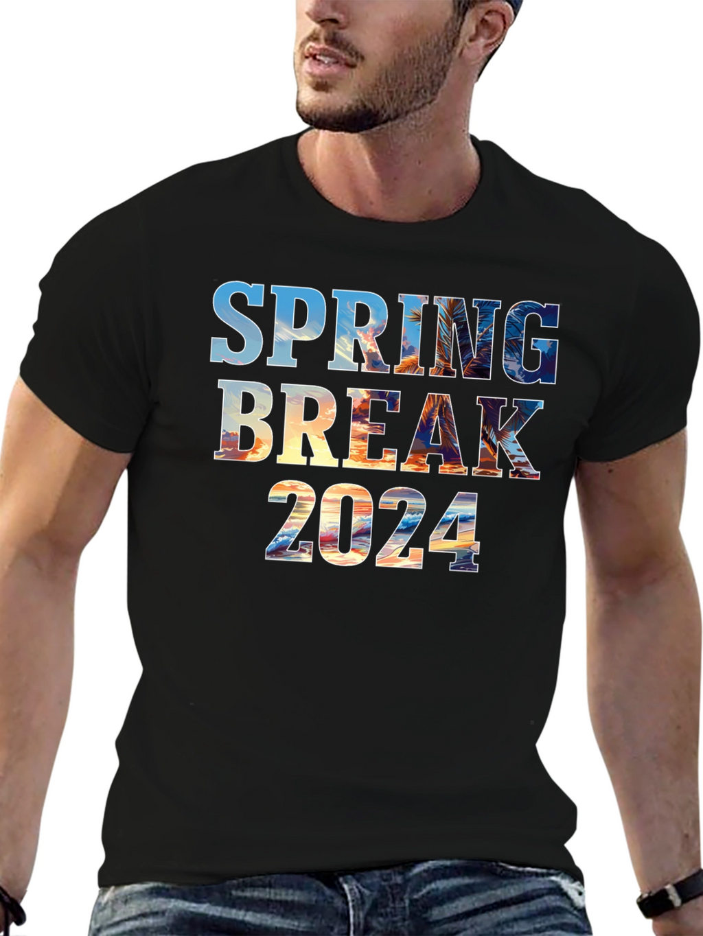 Spring Break 2024 Black Graphic T-Shirt