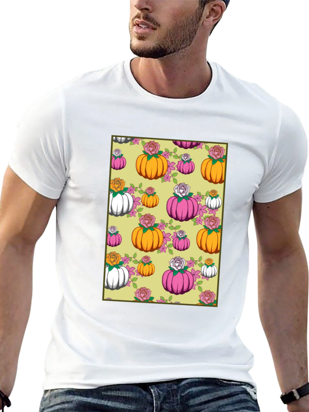 Pumpkin & Rose Patterned T-Shirt