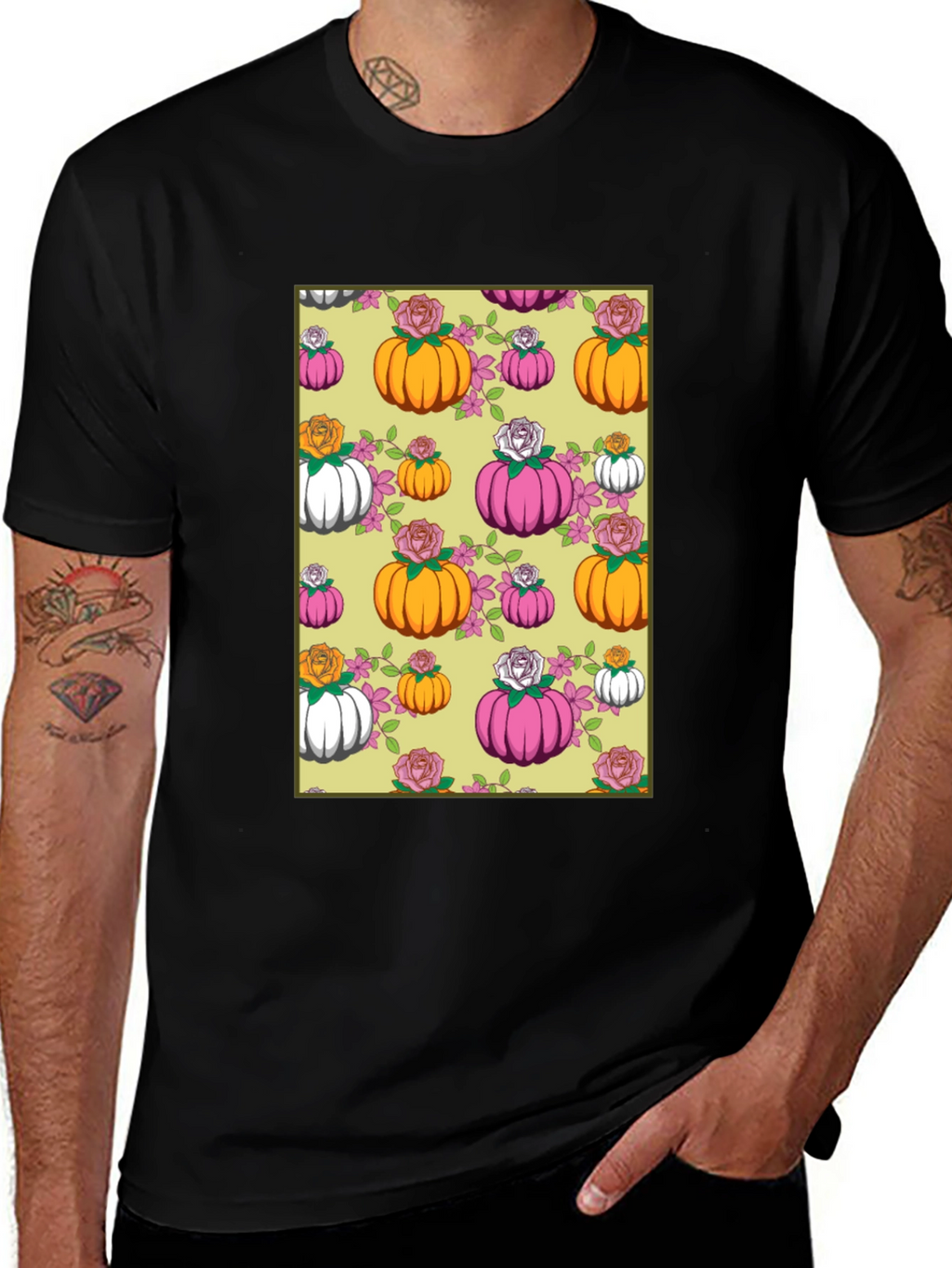 Pumpkin & Rose Patterned T-Shirt
