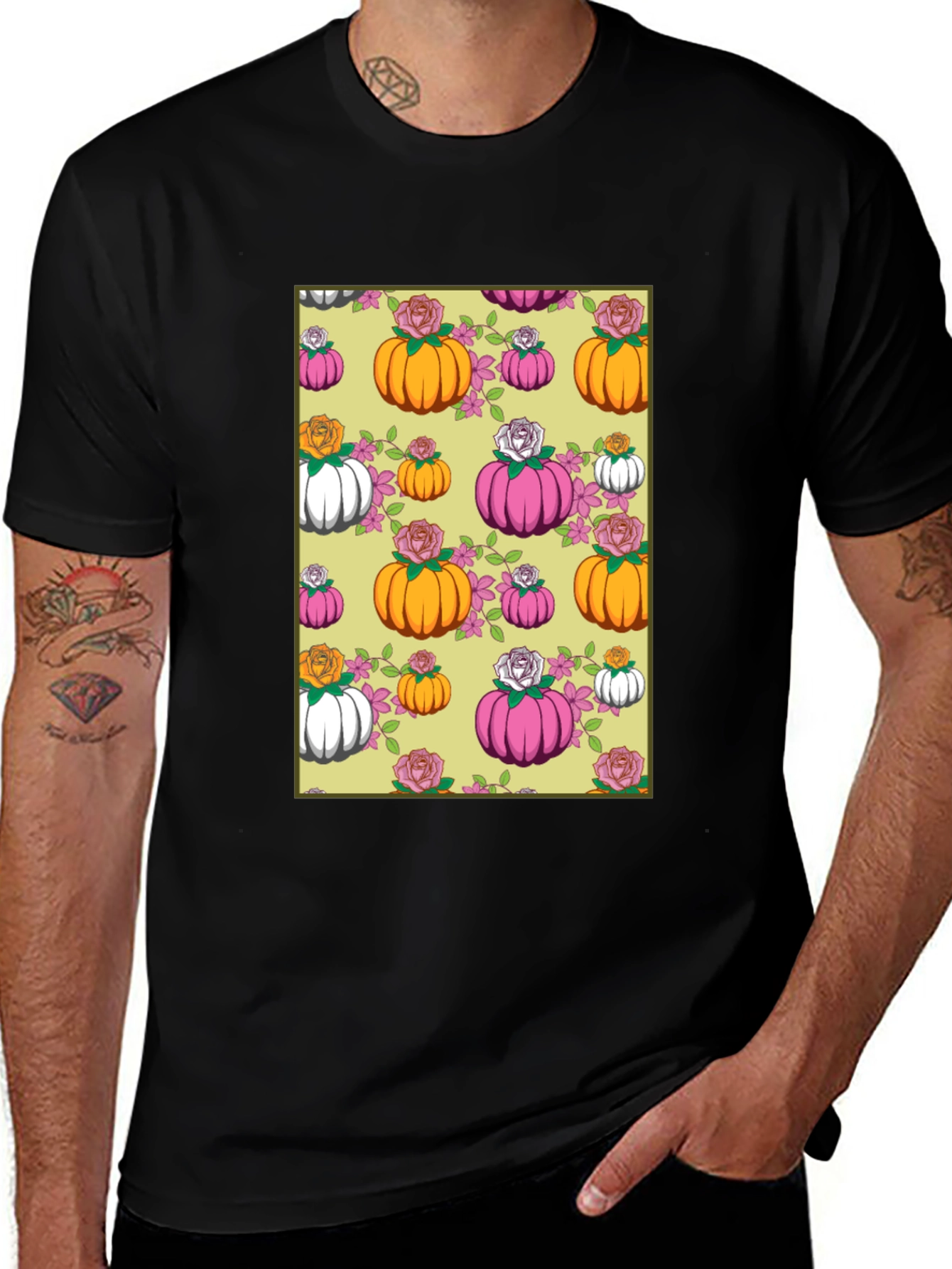 Pumpkin & Rose Patterned T-Shirt