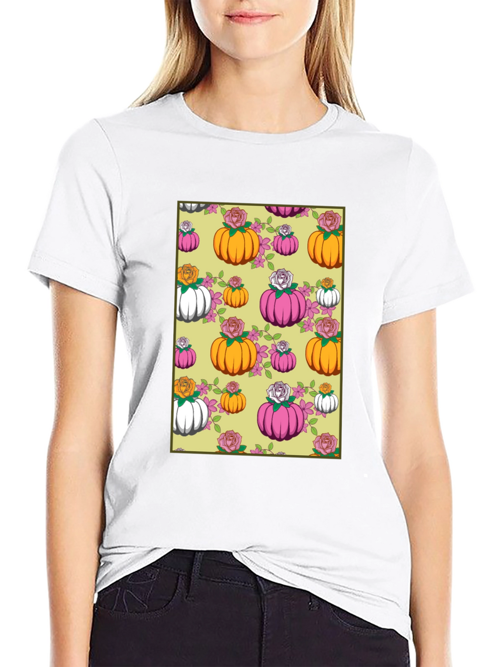 Pumpkin & Rose Patterned T-Shirt