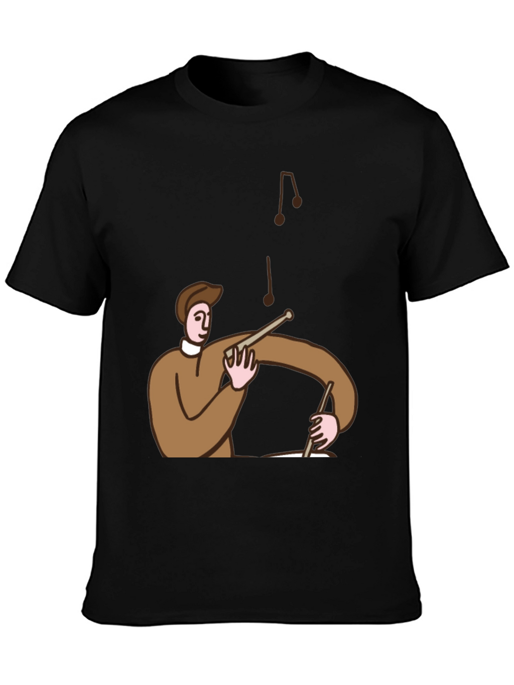 Cartoon Drummer T-Shirt - Black Cotton Tee