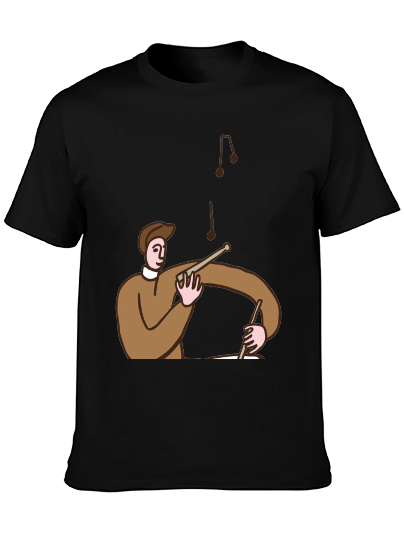 Cartoon Drummer T-Shirt - Black Cotton Tee