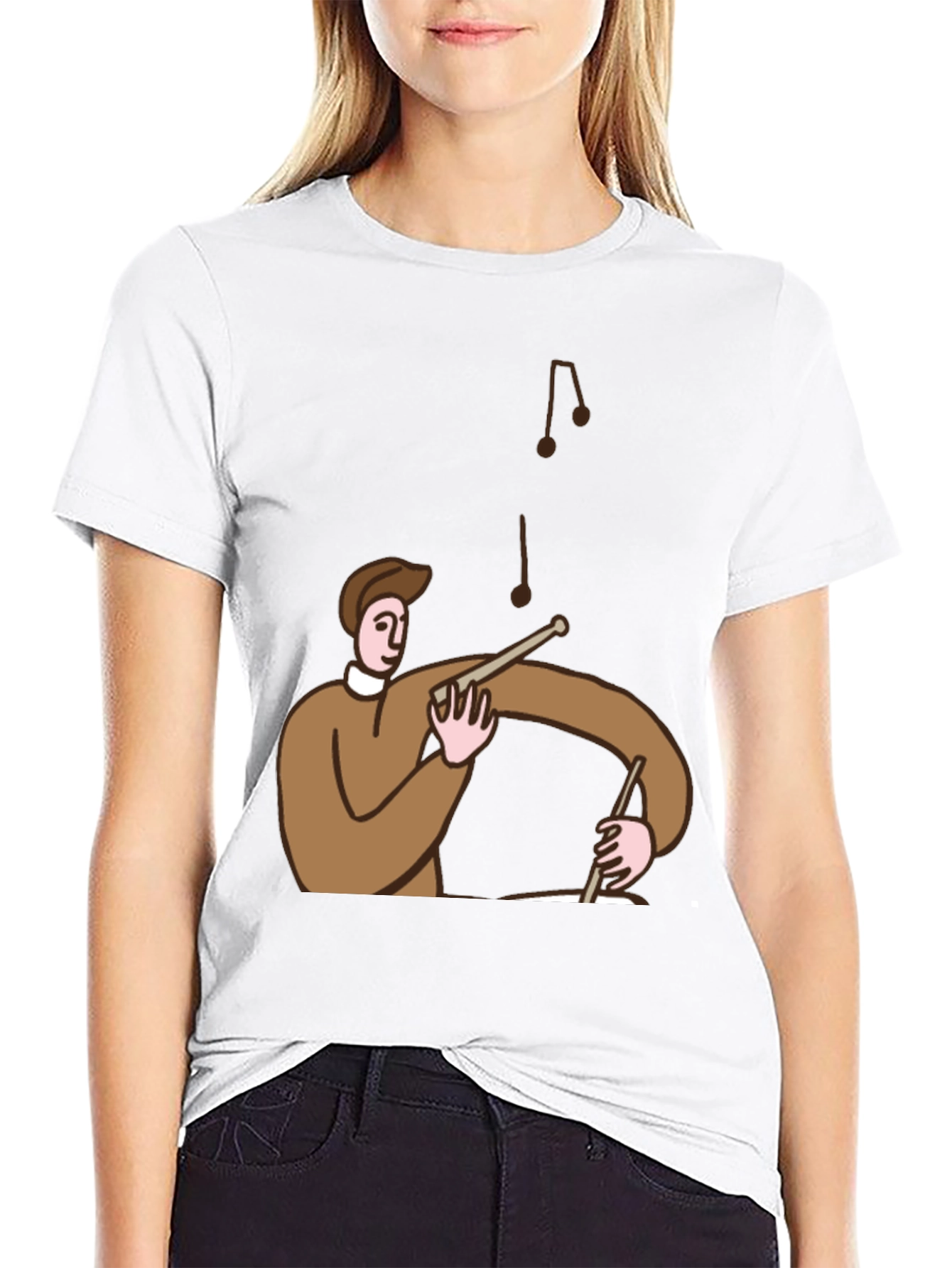 Cartoon Drummer T-Shirt - Black Cotton Tee