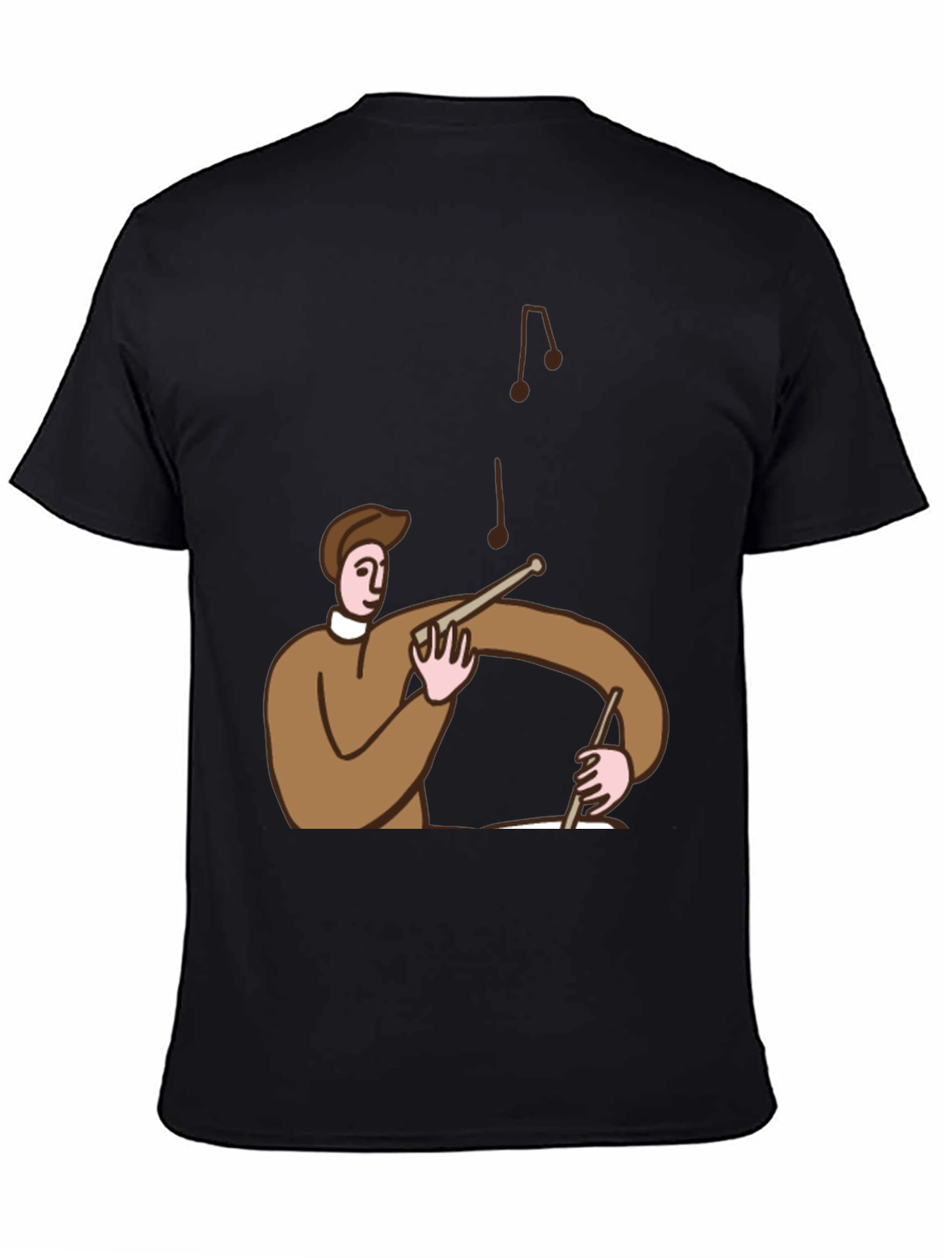 Cartoon Drummer T-Shirt - Black Cotton Tee