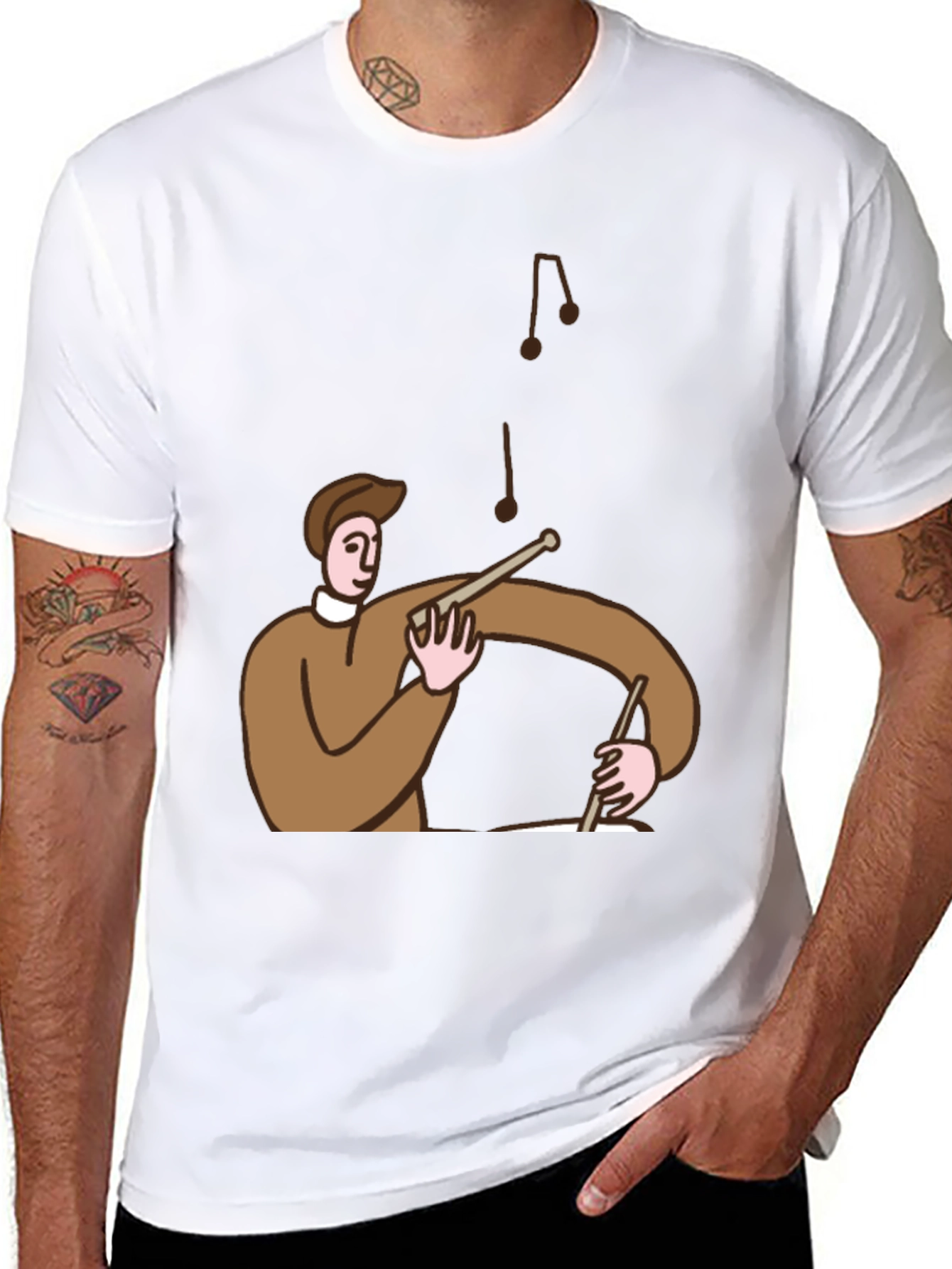 Cartoon Drummer T-Shirt - Black Cotton Tee
