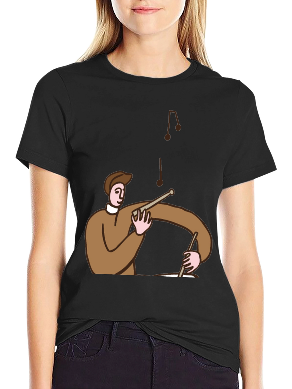 Cartoon Drummer T-Shirt - Black Cotton Tee