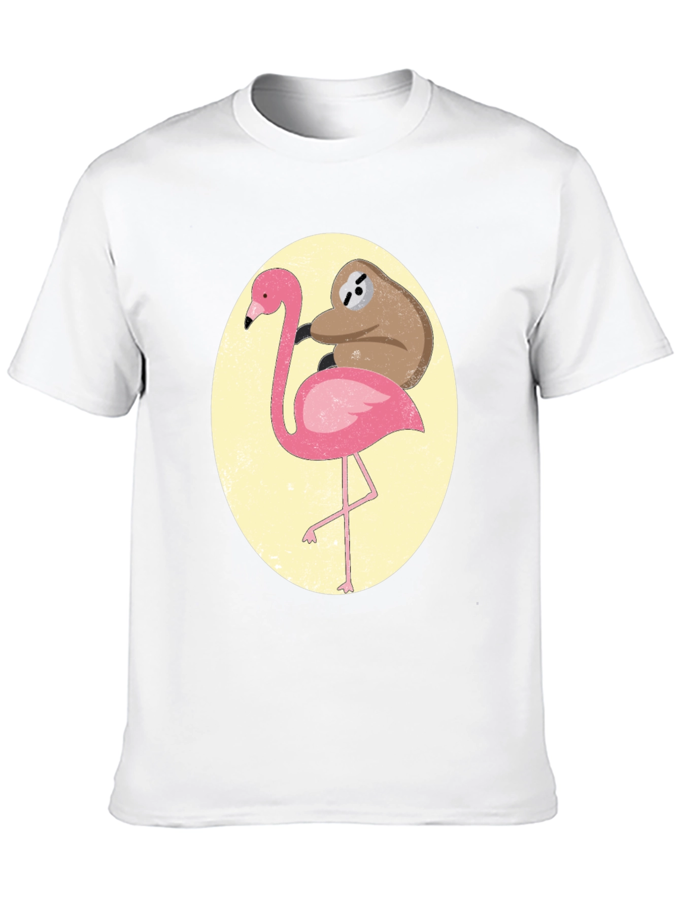 Sloth Riding Flamingo Graphic Tee - Black Cotton T-Shirt