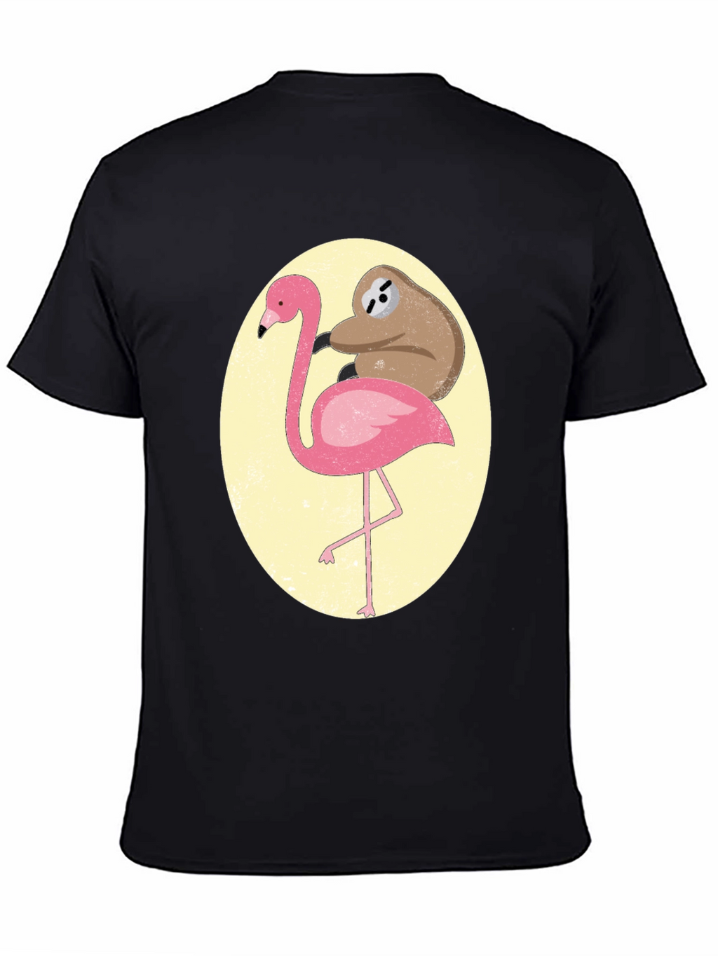 Sloth Riding Flamingo Graphic Tee - Black Cotton T-Shirt