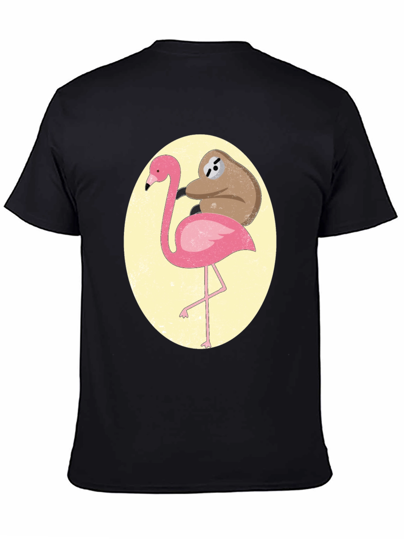 Sloth Riding Flamingo Graphic Tee - Black Cotton T-Shirt