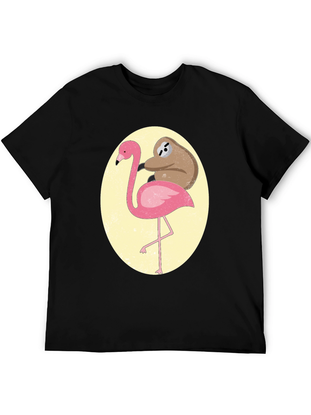 Sloth Riding Flamingo Graphic Tee - Black Cotton T-Shirt