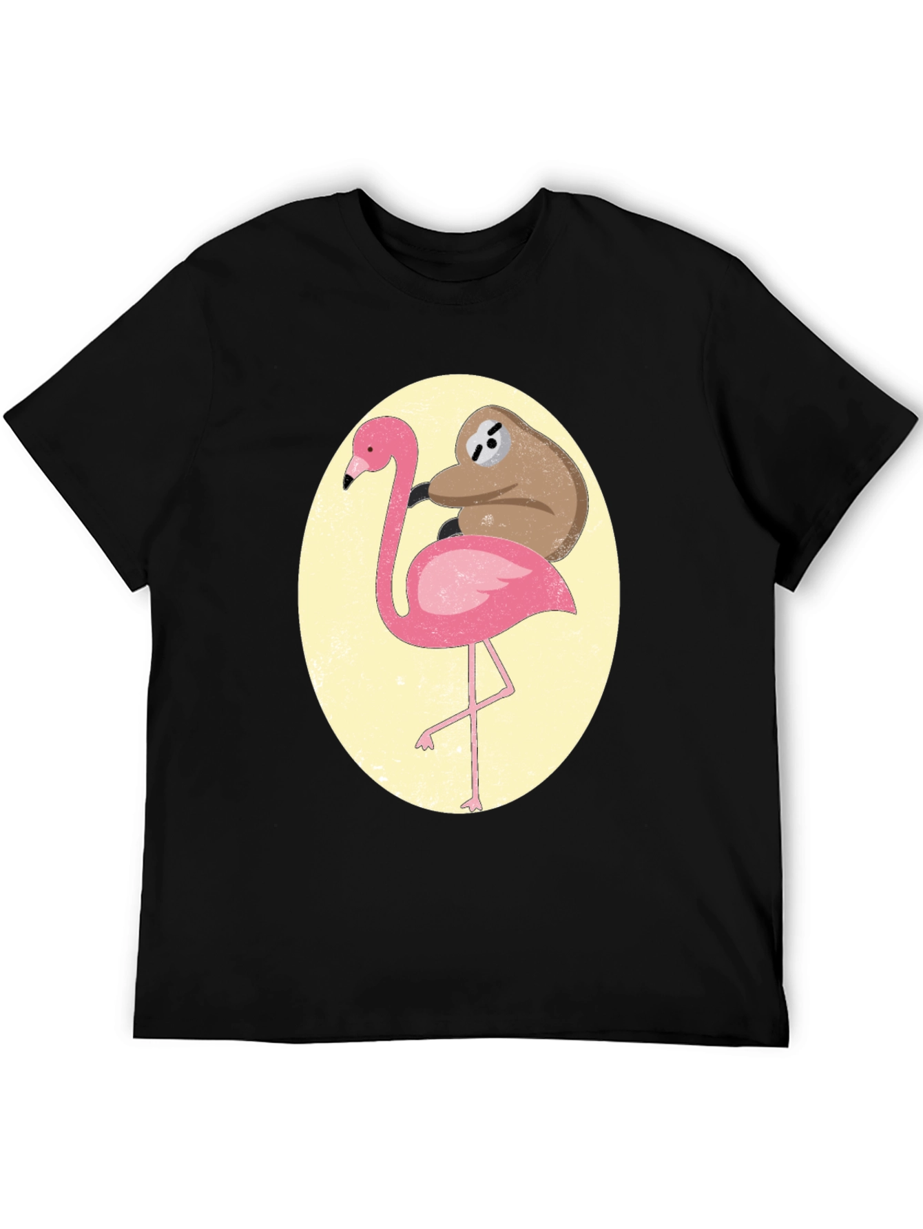 Sloth Riding Flamingo Graphic Tee - Black Cotton T-Shirt
