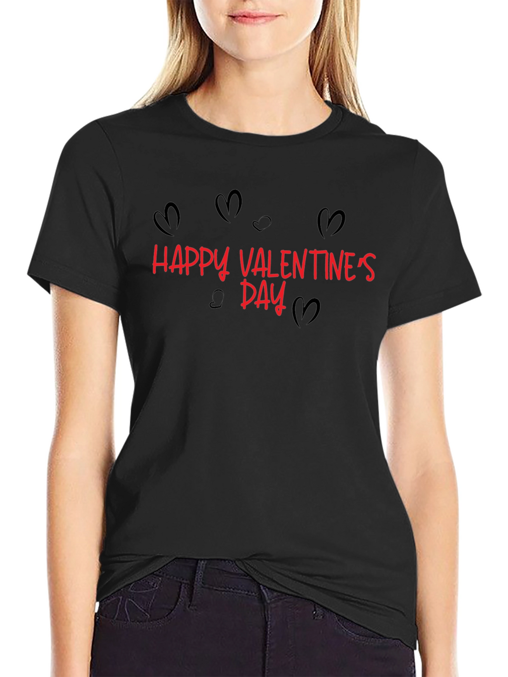 Happy Valentines Day Graphic Tee - Black