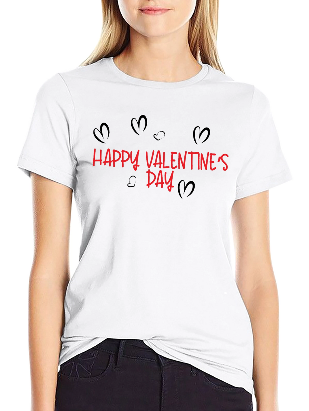 Happy Valentines Day Graphic Tee - Black
