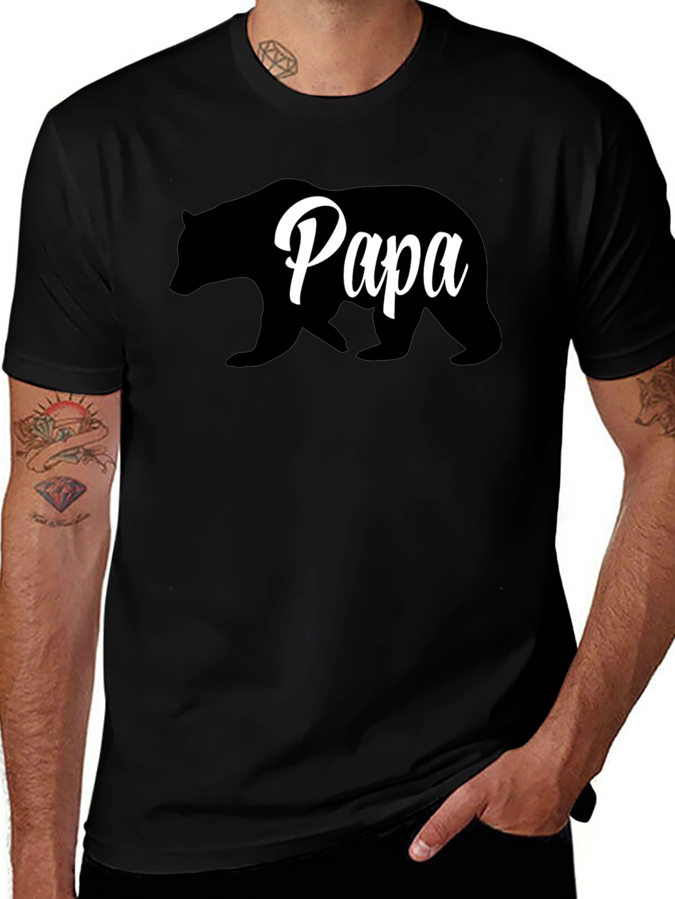 Papa Bear T-Shirt - Black Crew Neck Dad Shirt