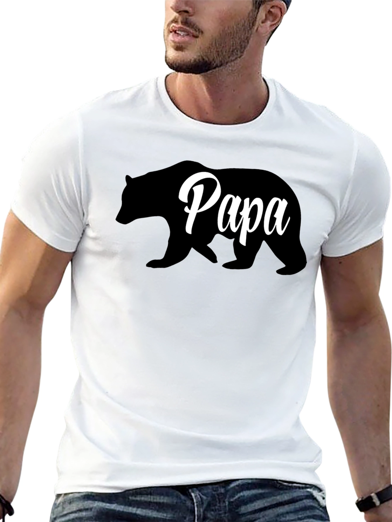 Papa Bear T-Shirt - Black Crew Neck Dad Shirt