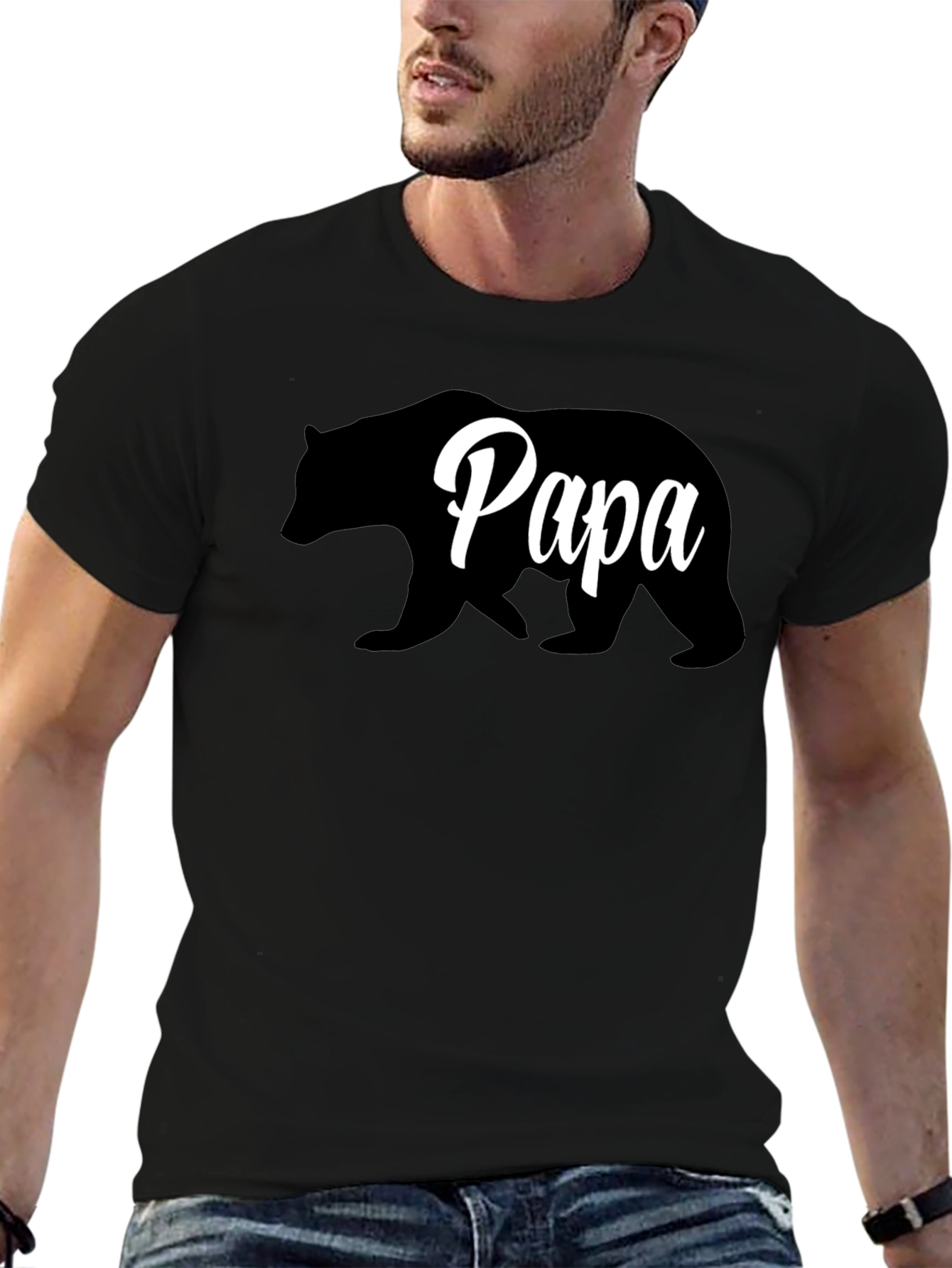 Papa Bear T-Shirt - Black Crew Neck Dad Shirt